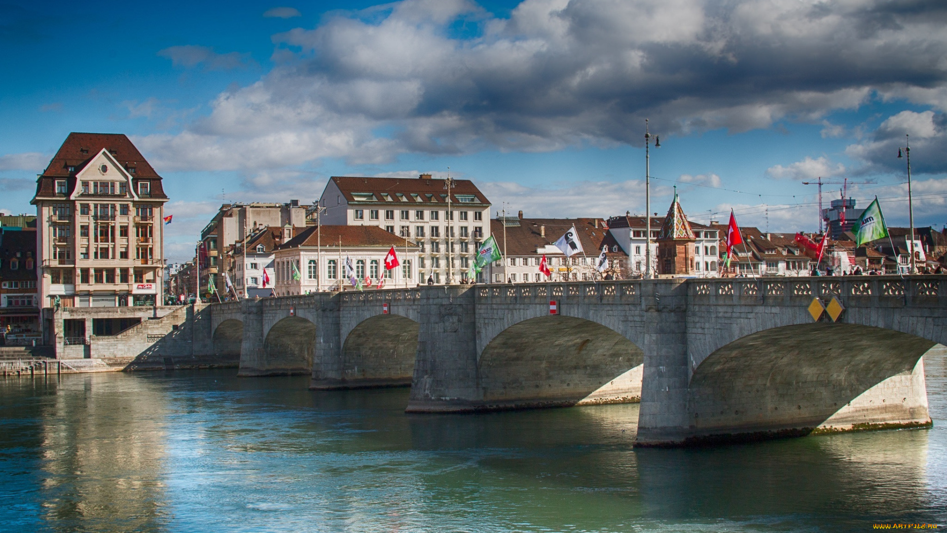 города, -, мосты, река, базель, швейцария, мост, дома