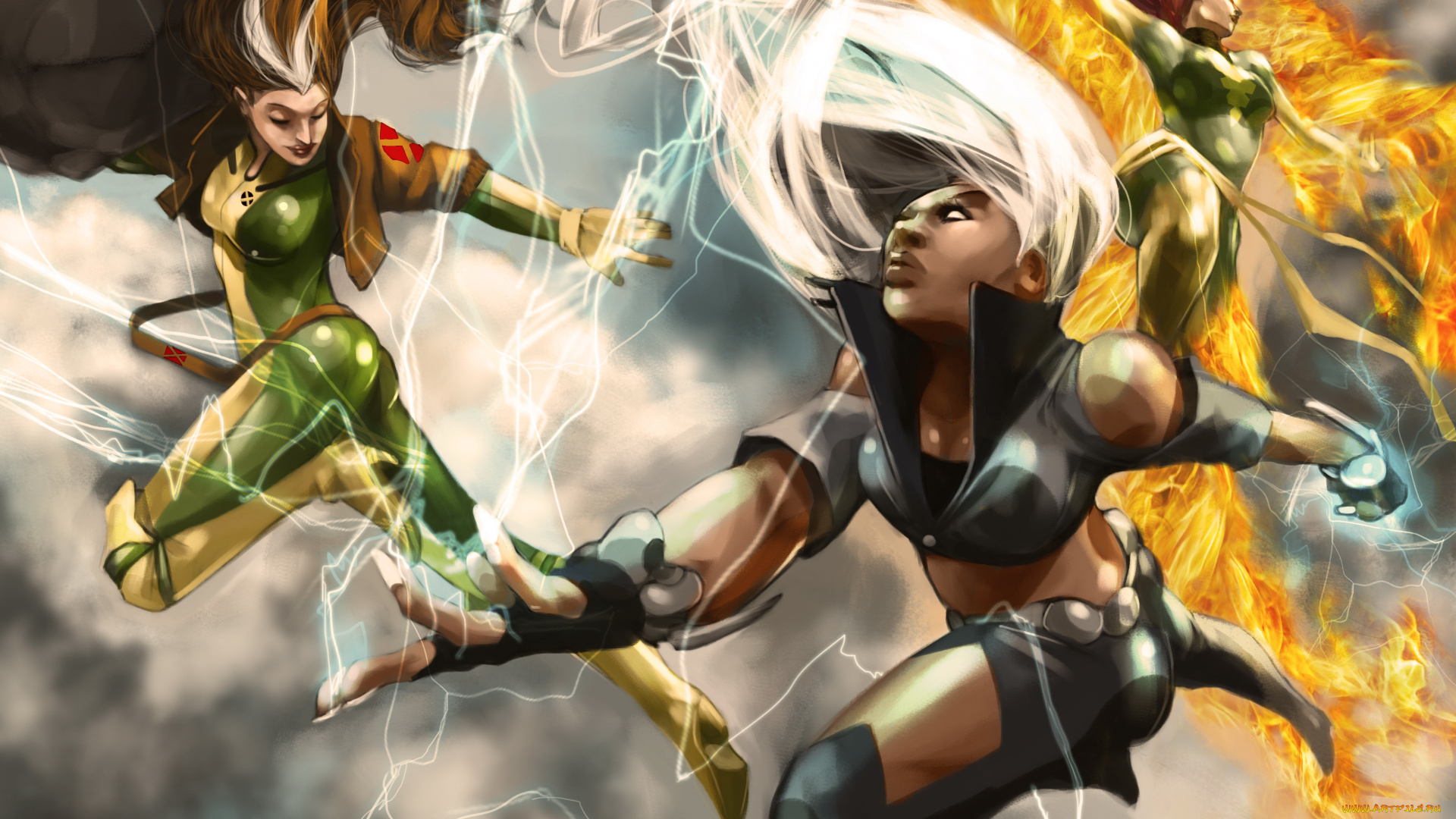 рисованное, комиксы, девушки, фон, униформа, магия