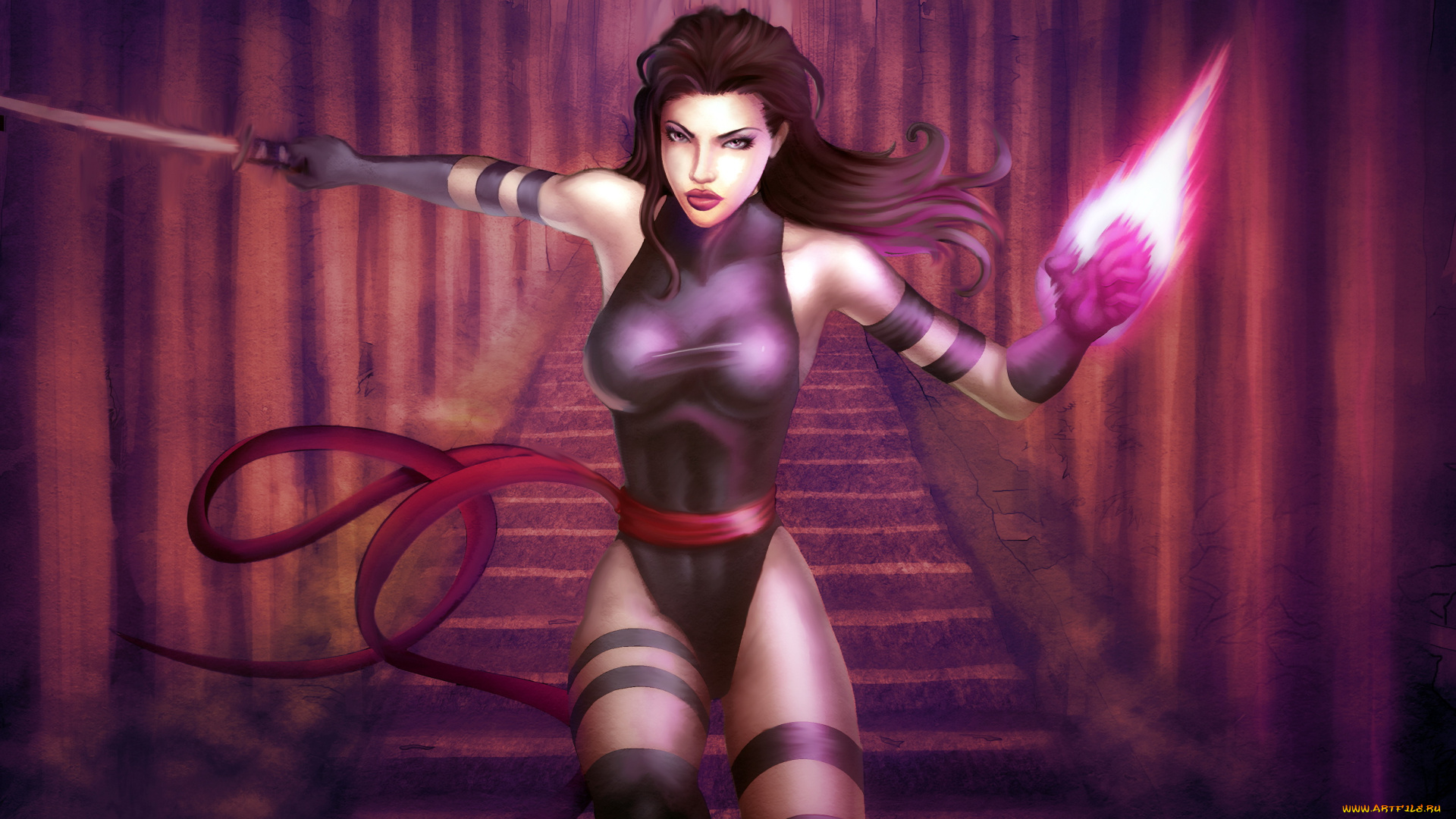 рисованное, комиксы, меч, взгляд, фон, девушка