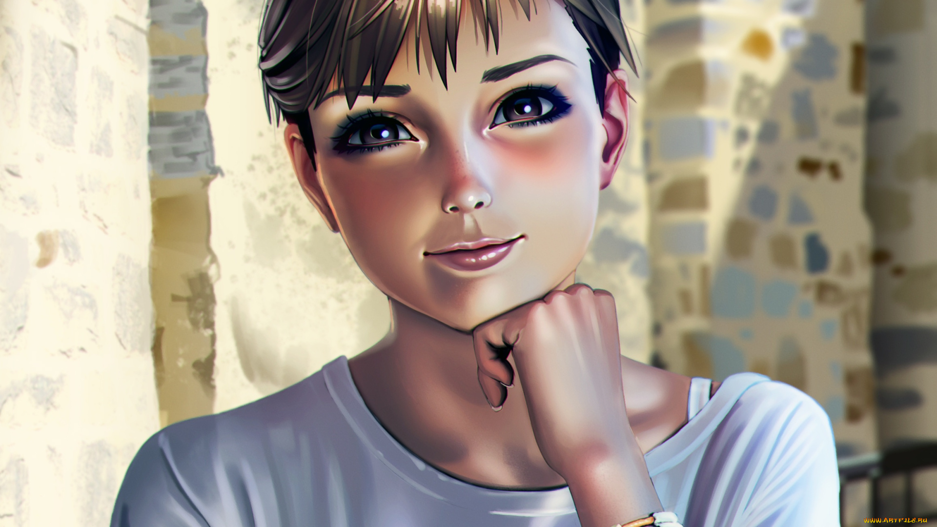 рисованное, люди, девушка, фон, взгляд