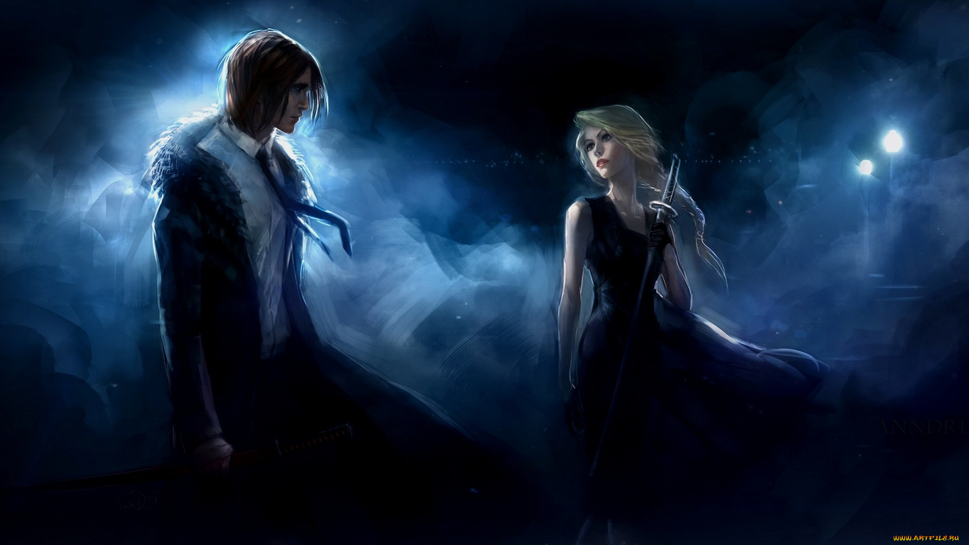 рисованное, люди, парень, девушка