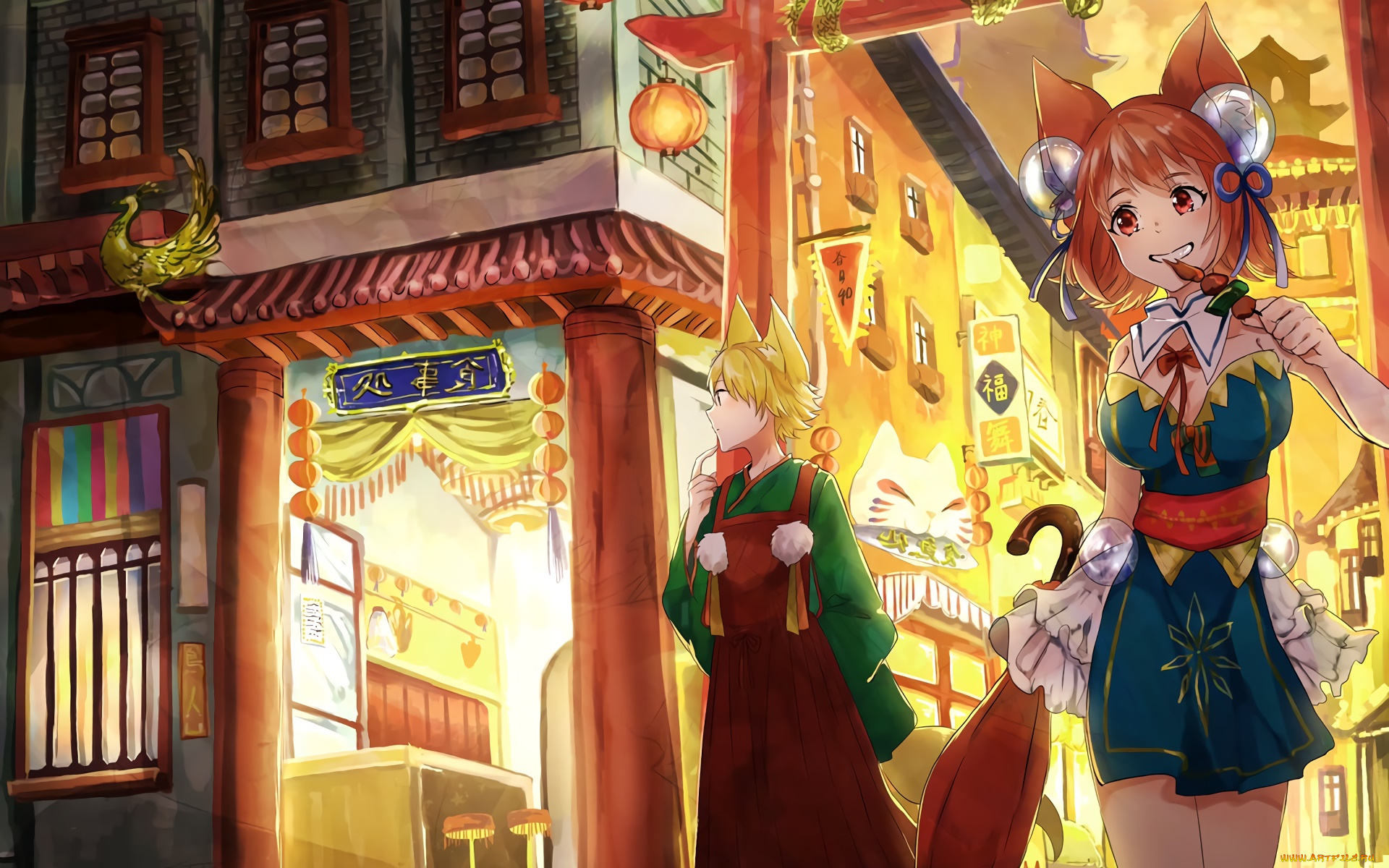 аниме, животные, , существа, девушка, взгляд, фон