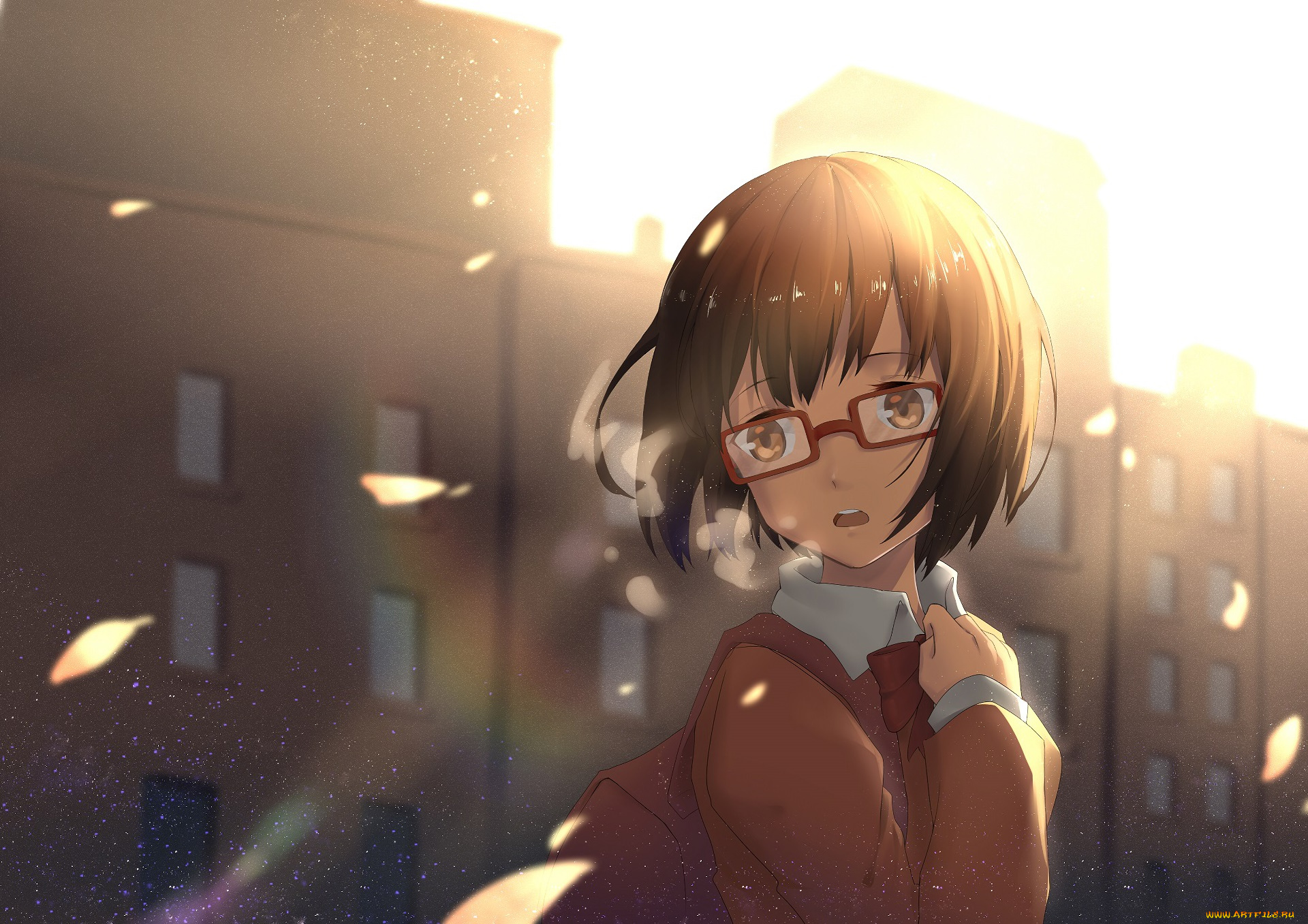 аниме, город, , улицы, , здания, фон, взгляд, девушка
