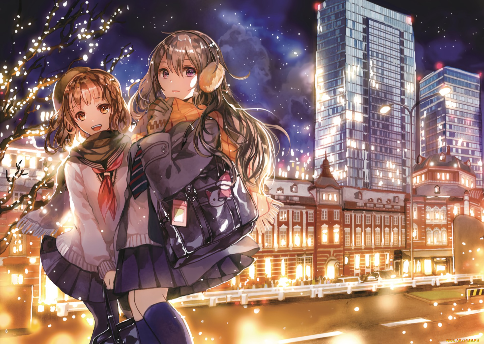 аниме, город, , улицы, , здания, девушки, взгляд, фон