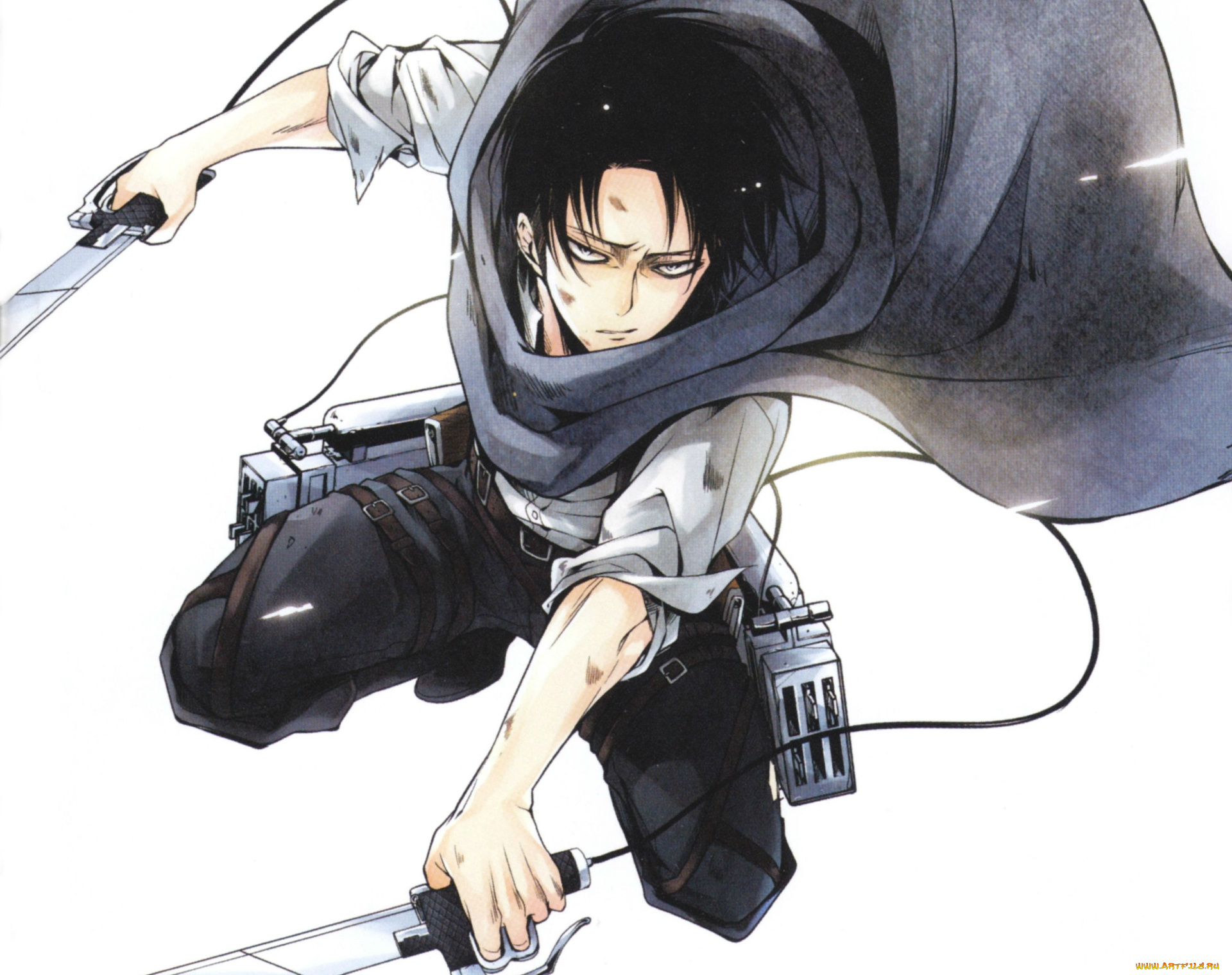 аниме, shingeki, no, kyojin, прыжок, парень, мечи, плащ