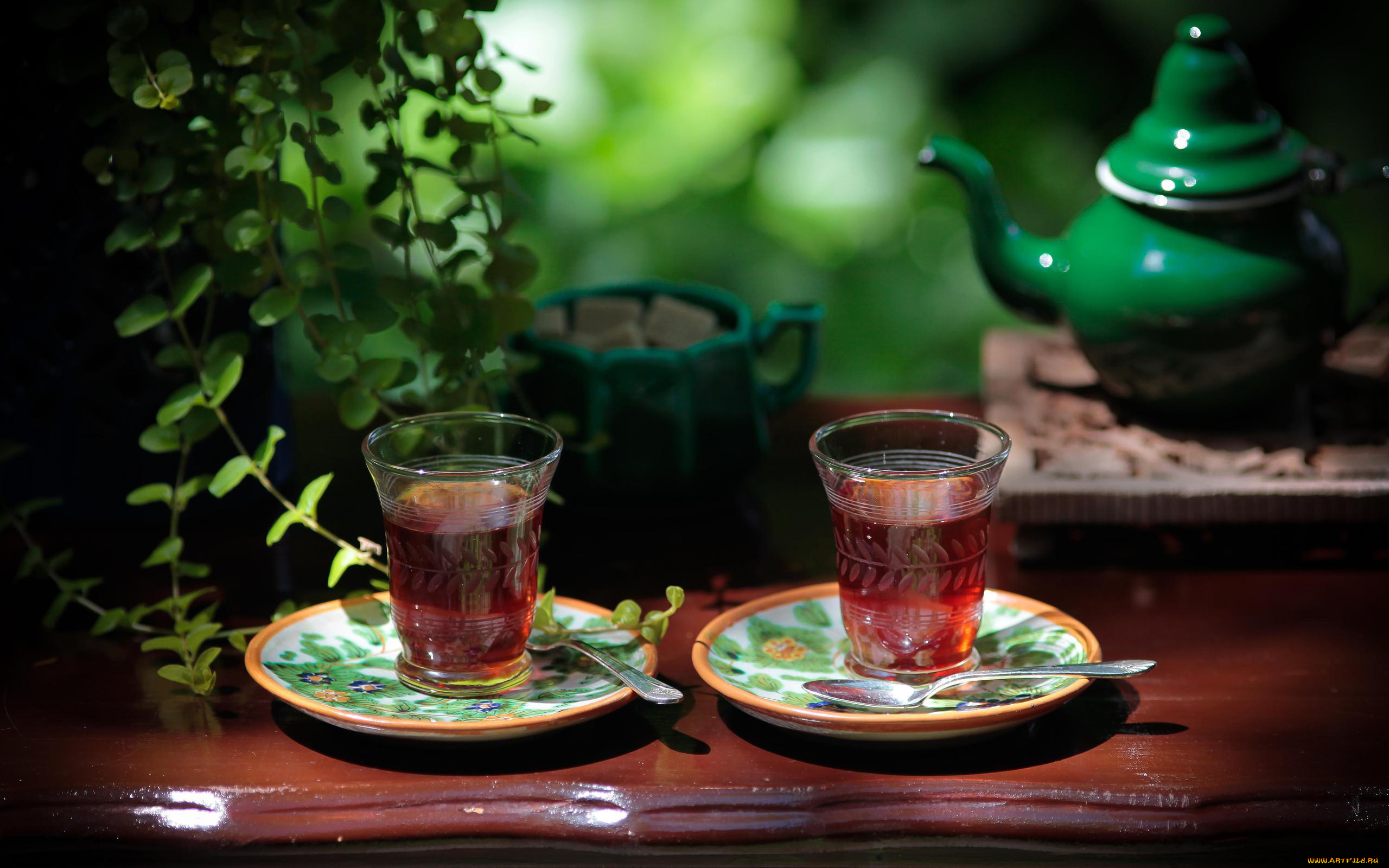 еда, напитки, , Чай, чайник, блюдца, стаканы