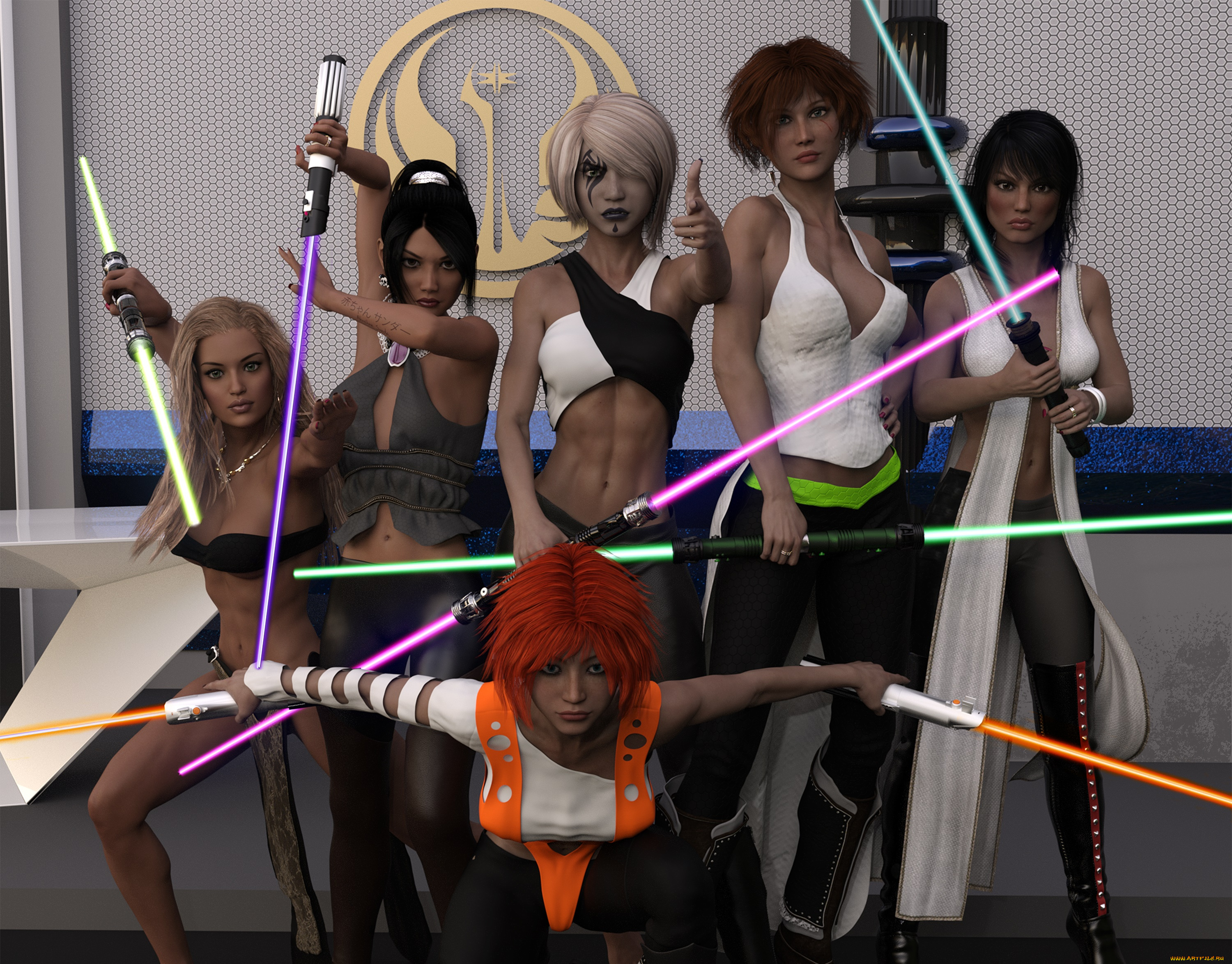 3д, графика, фантазия, , fantasy, девушки, взгляд, фон