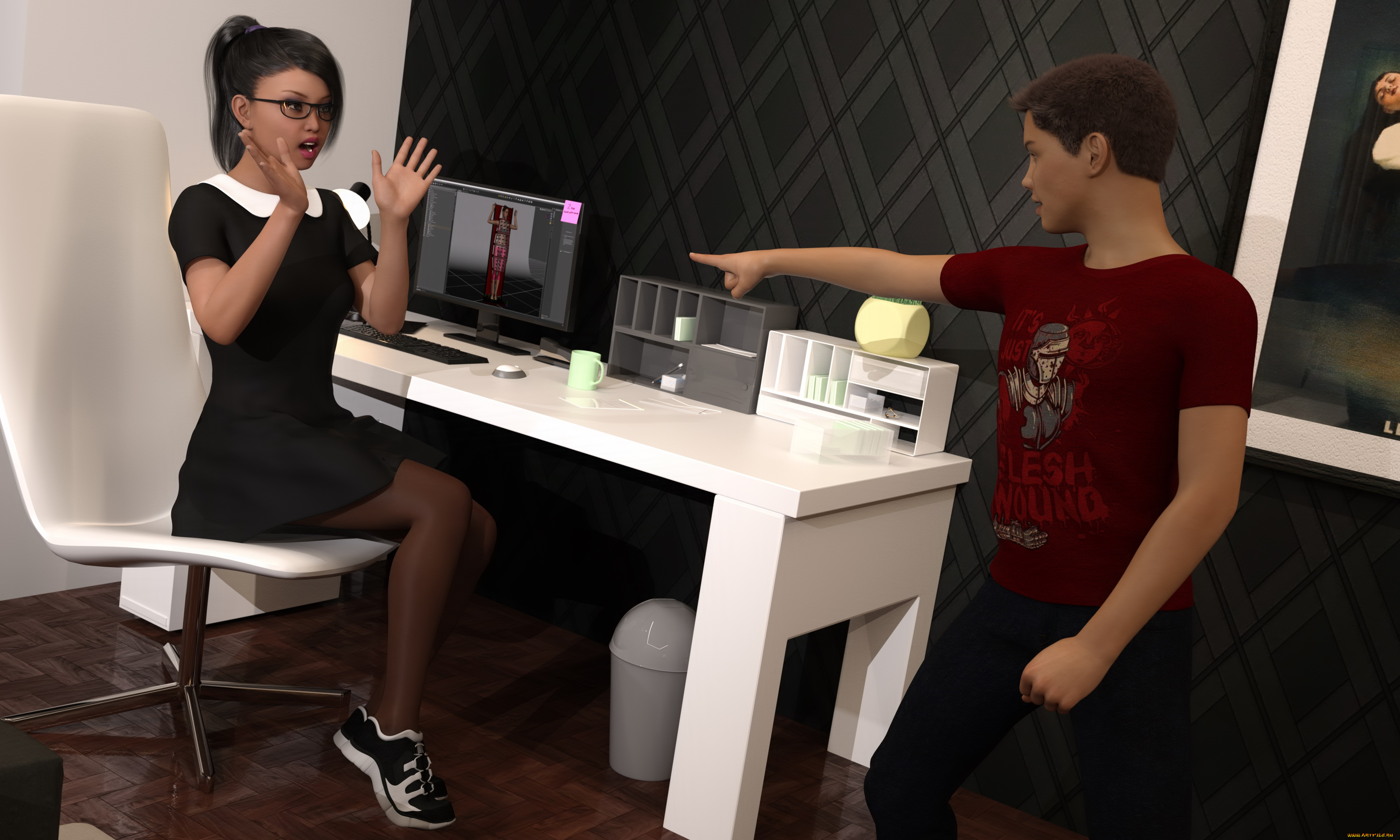 3д, графика, люди, , people, девушка, взгляд, фон, парень