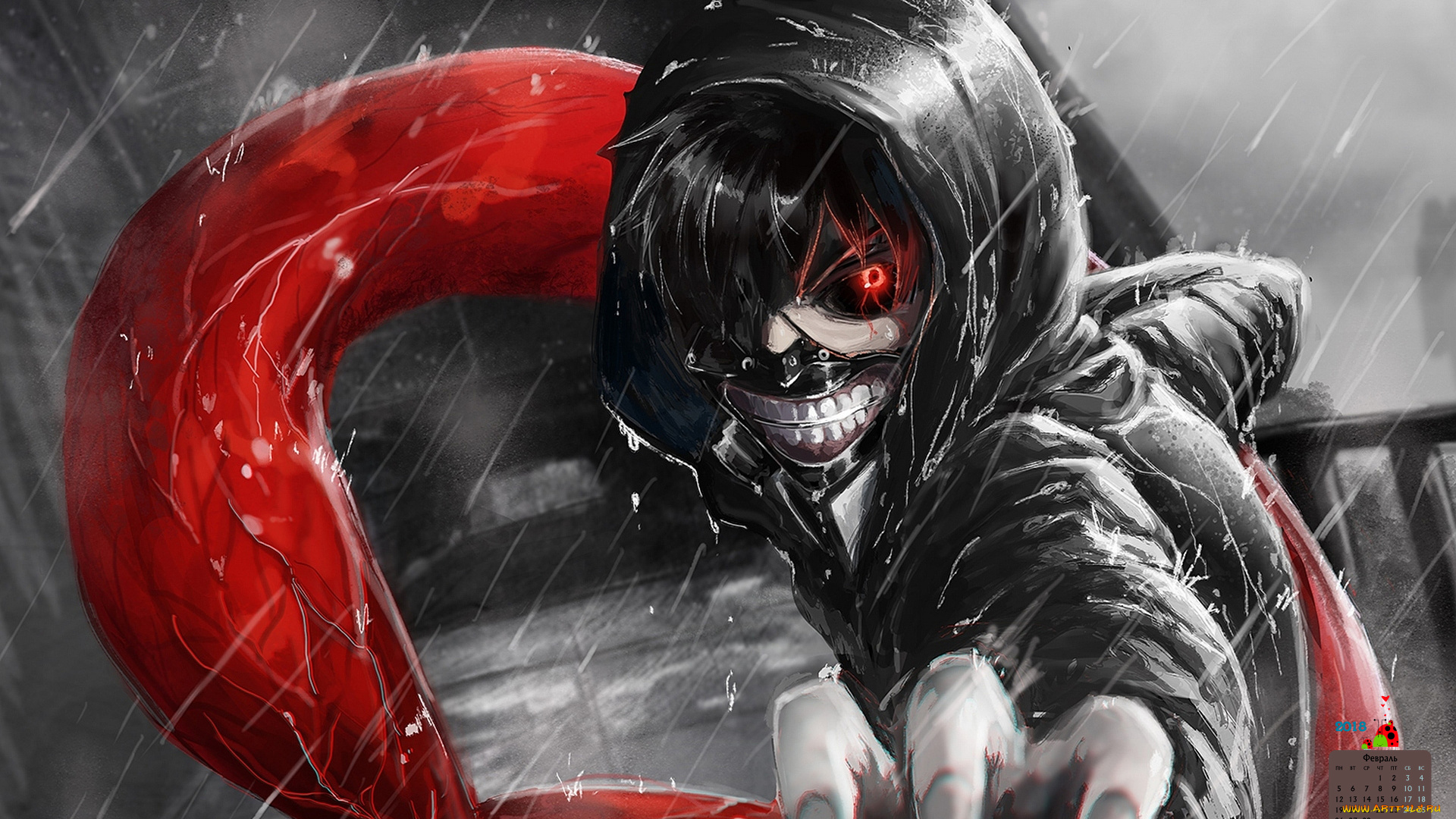 календари, аниме, лицо, взгляд, 2018, дождь