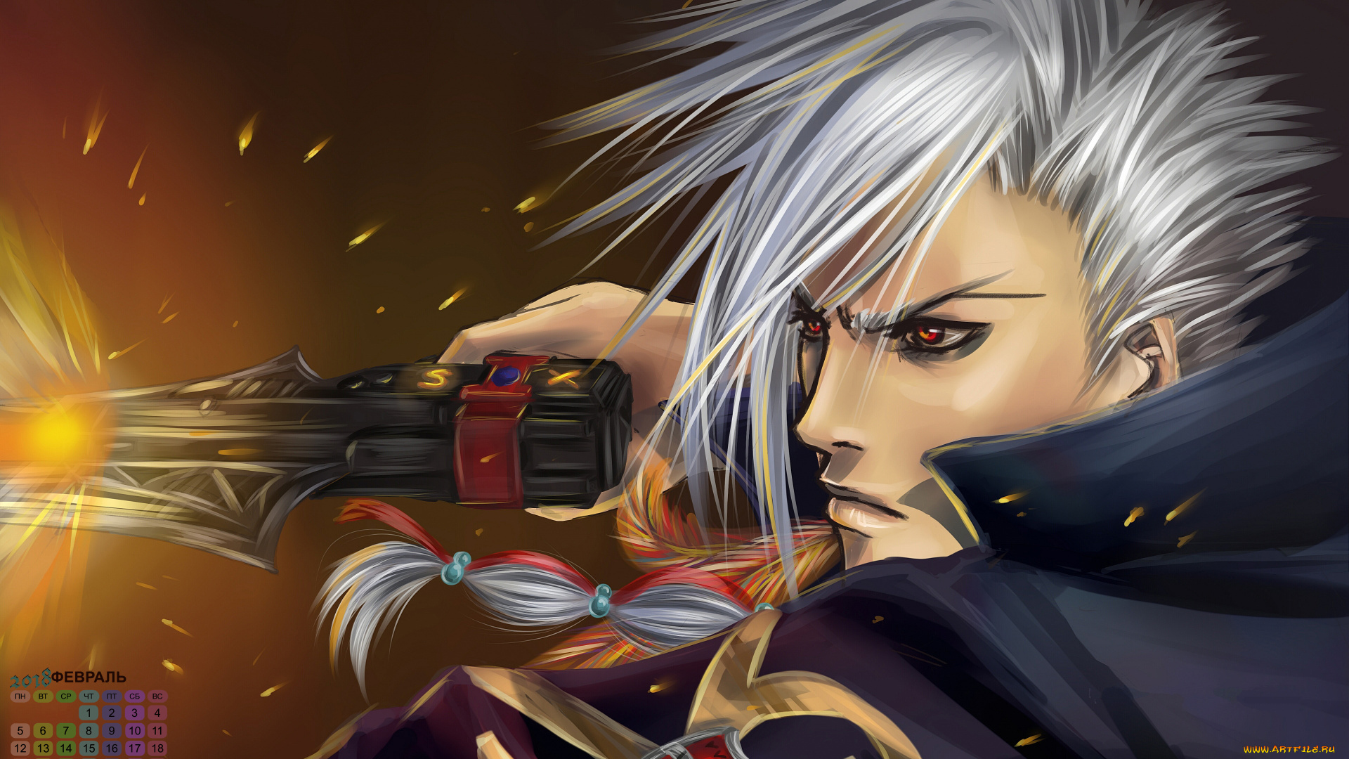 календари, аниме, парень, 2018, оружие, взгляд