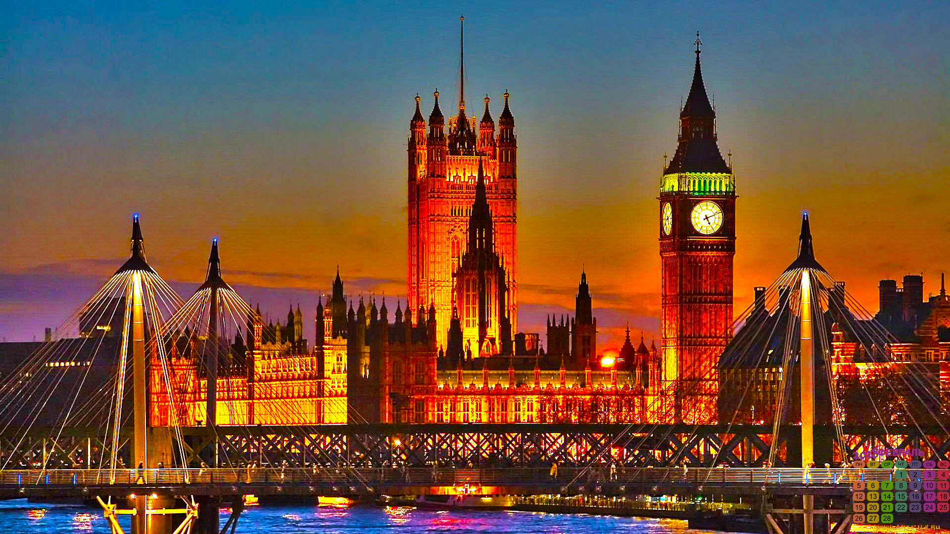 календари, города, часы, здание, 2018, освещение, мост