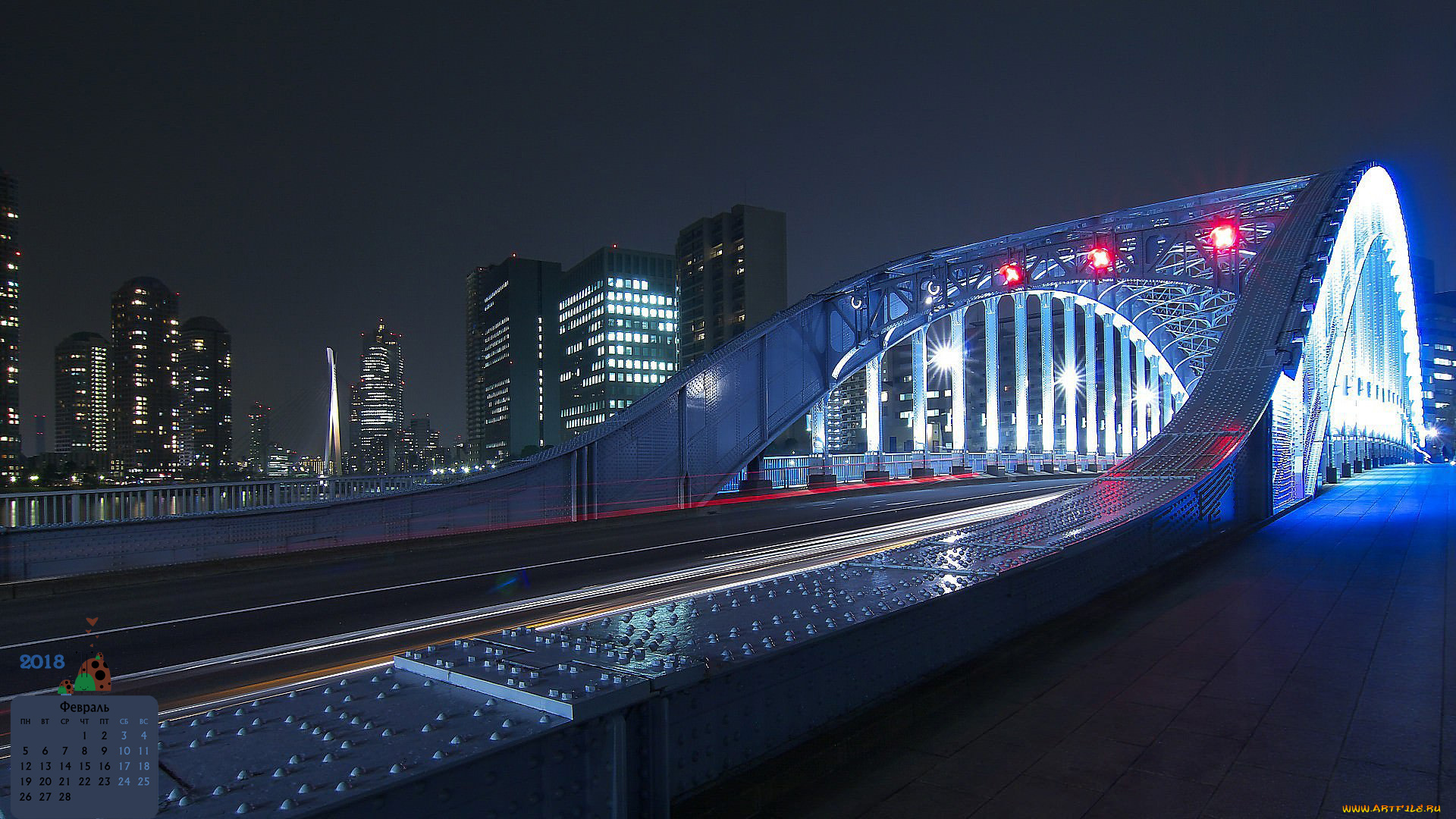 календари, города, мост, 2018, небоскреб, освещение