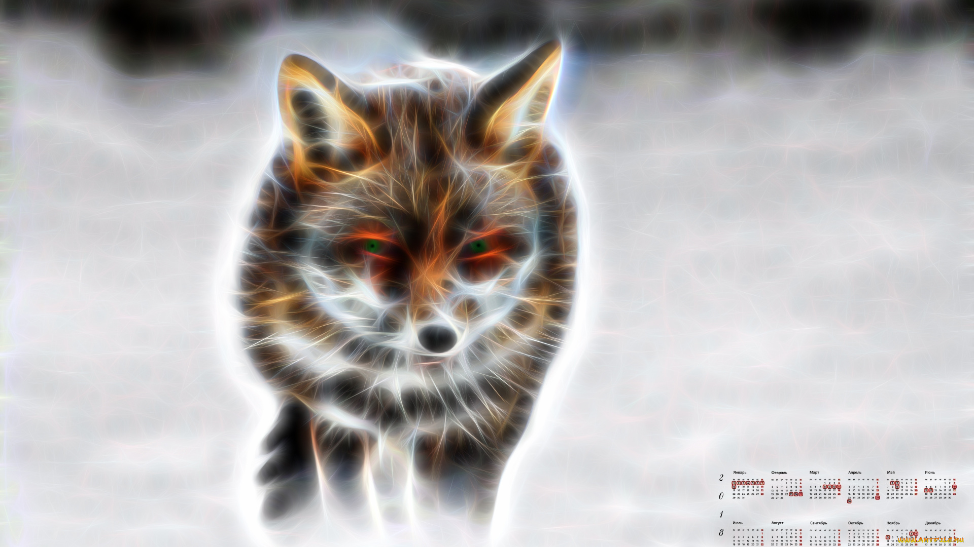 календари, компьютерный, дизайн, 2018, лиса