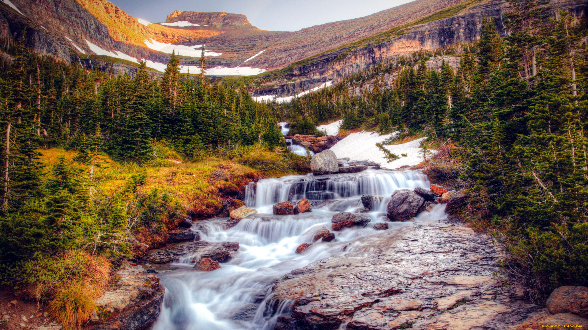 природа, водопады, поток, горы, водопад