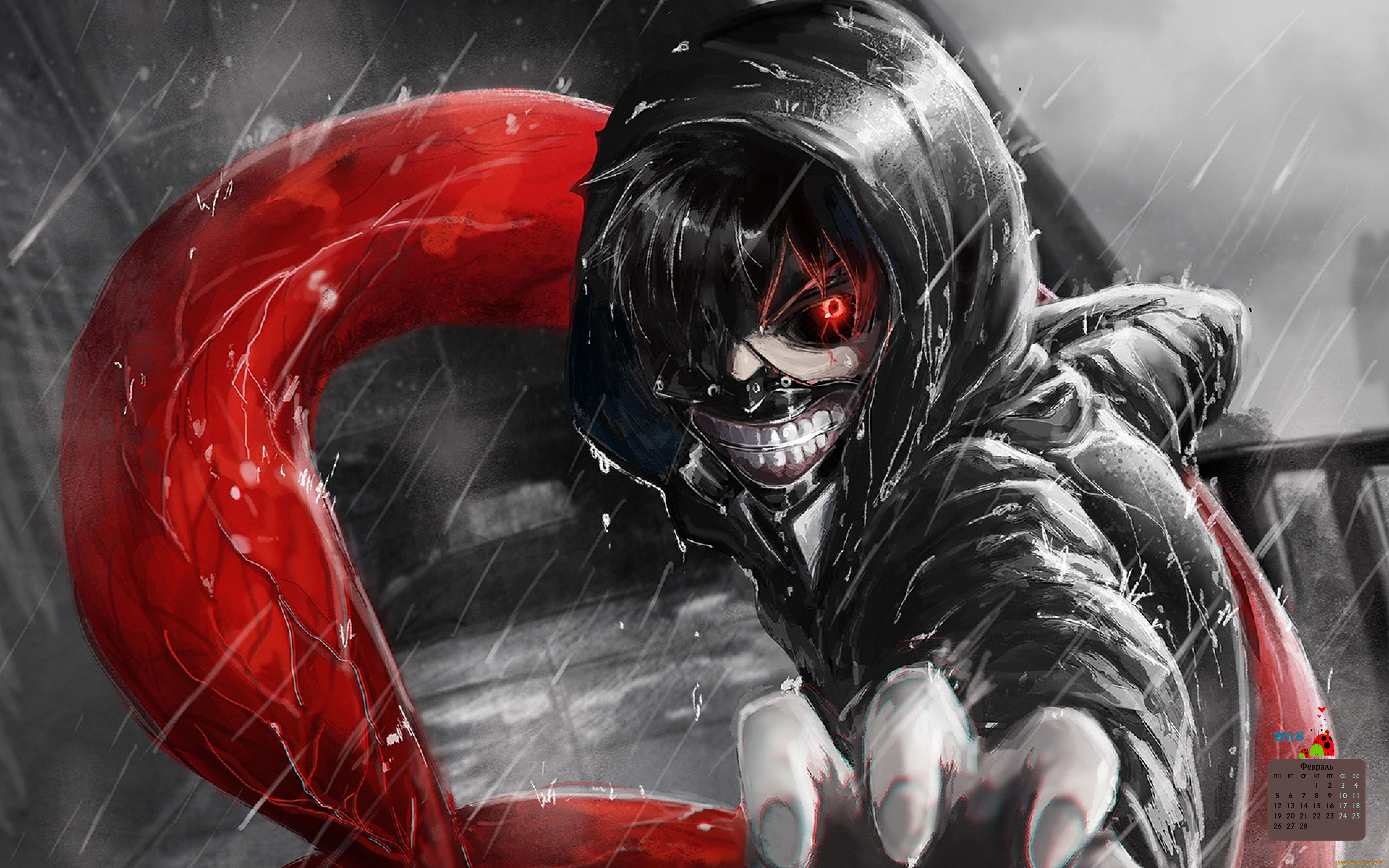 календари, аниме, лицо, взгляд, 2018, дождь