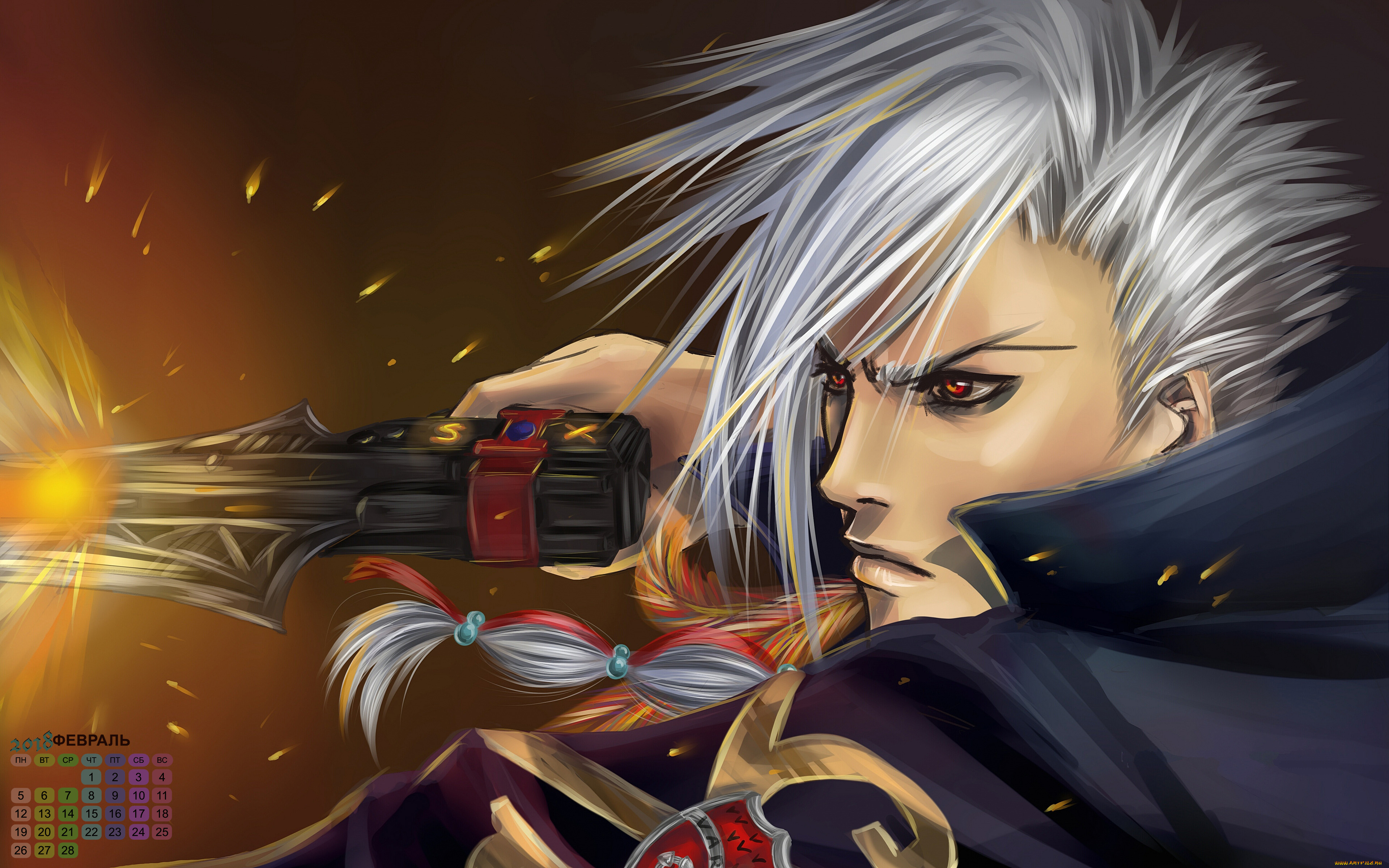 календари, аниме, парень, 2018, оружие, взгляд