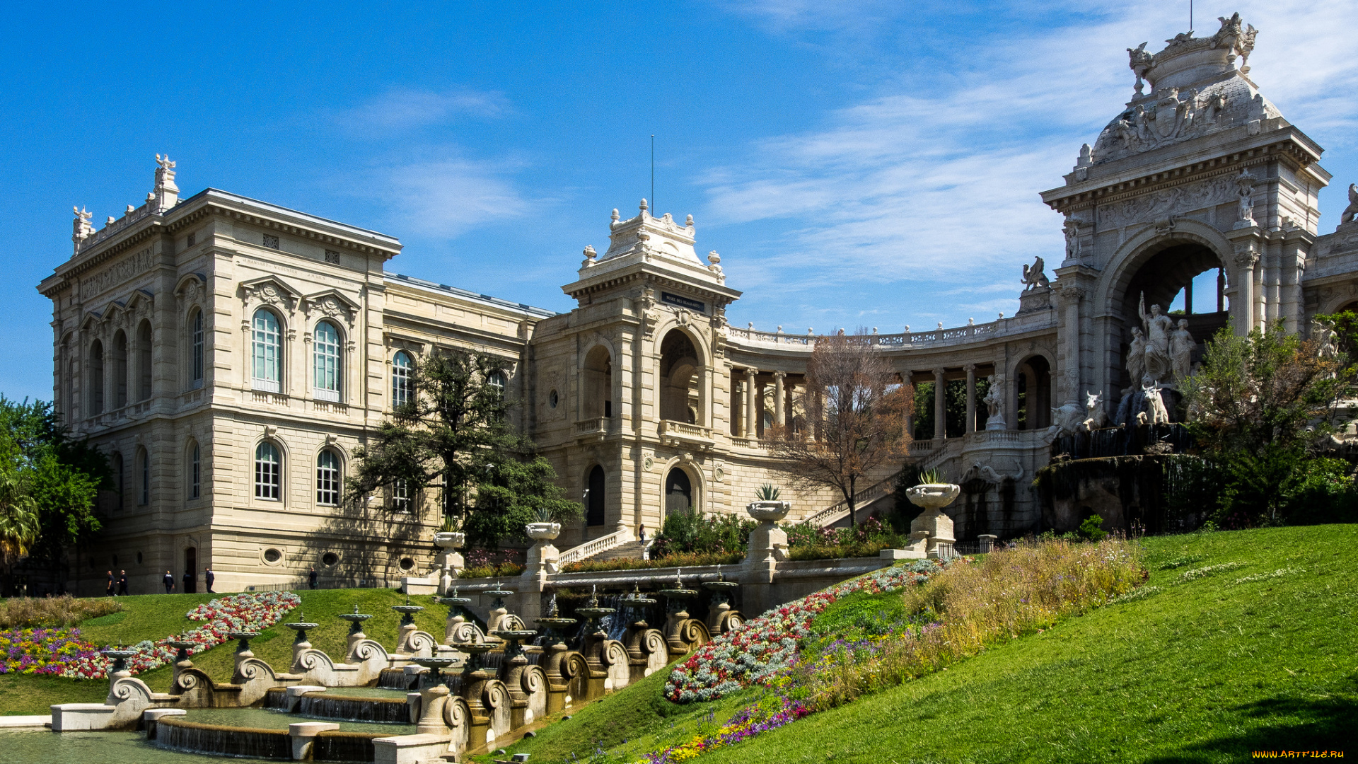 дворец, лоншан, марсель, города, замки, франции, здание, франция, марсель, лоншан, дворец