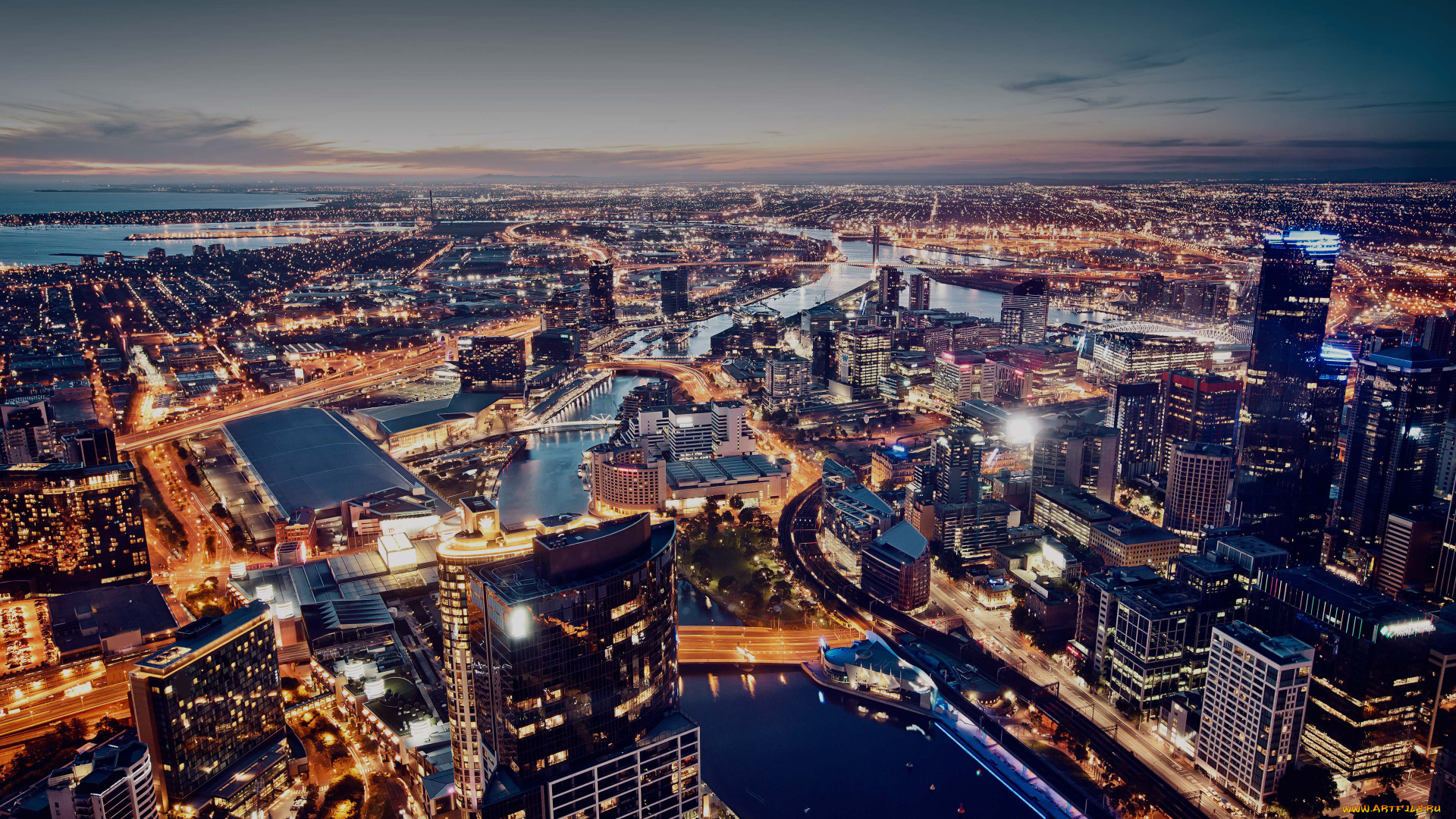 города, мельбурн, , австралия, мельбурн, ночные, часы, канада, ночью