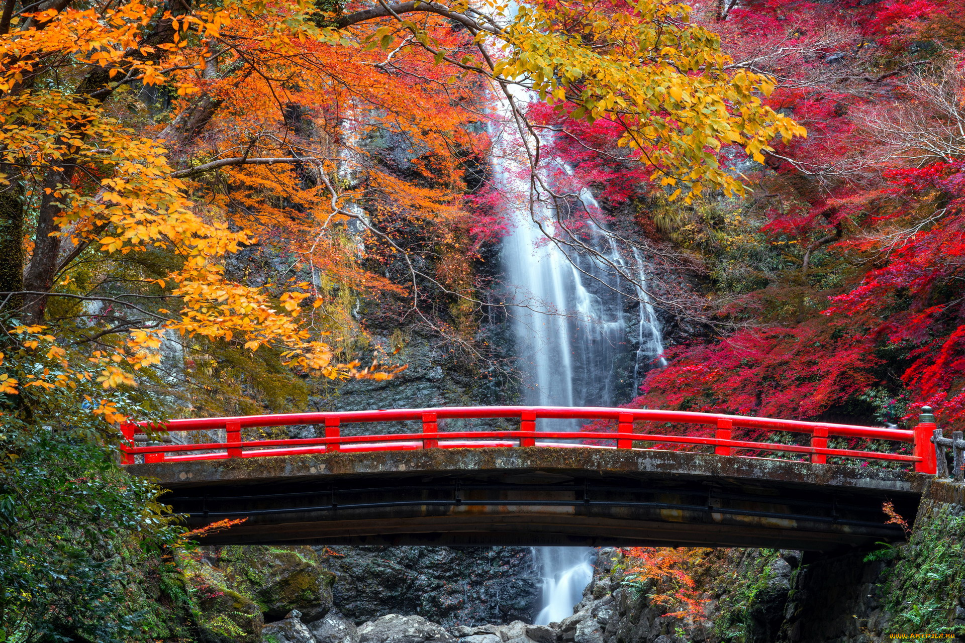 города, -, мосты, водопад, поток, вода