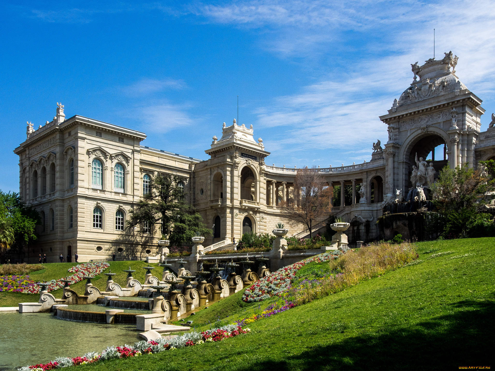 дворец, лоншан, марсель, города, замки, франции, здание, франция, марсель, лоншан, дворец