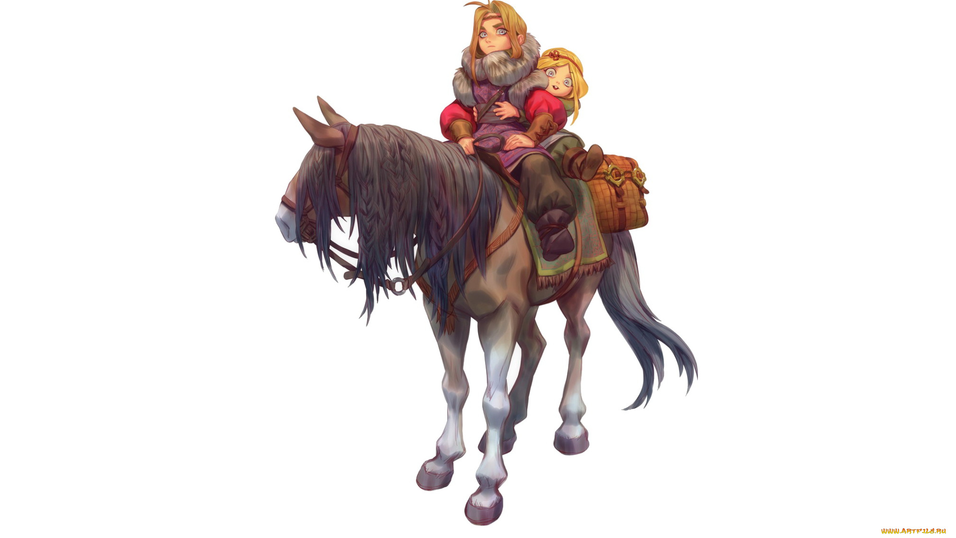 рисованное, комиксы, дети, лошадь