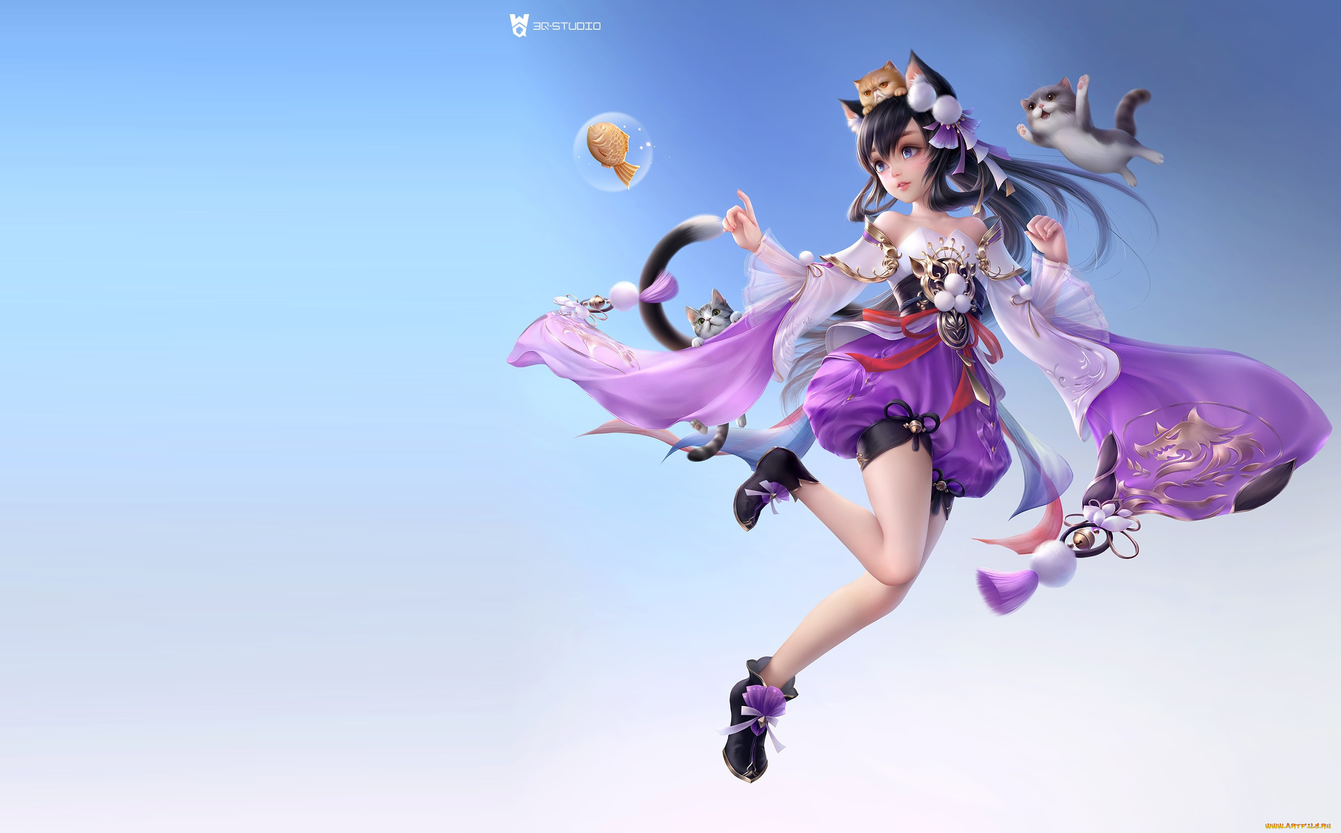 фэнтези, существа, девочка, котята