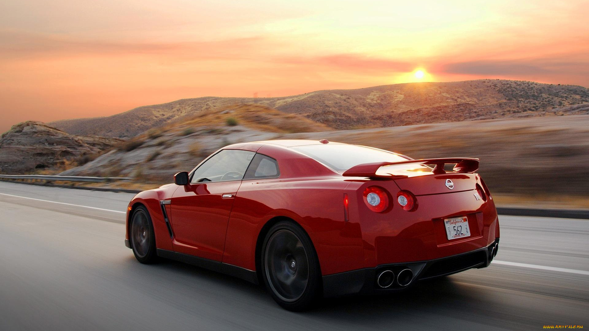 автомобили, nissan, datsun, ниссан, красный, закат, дорога, скорость