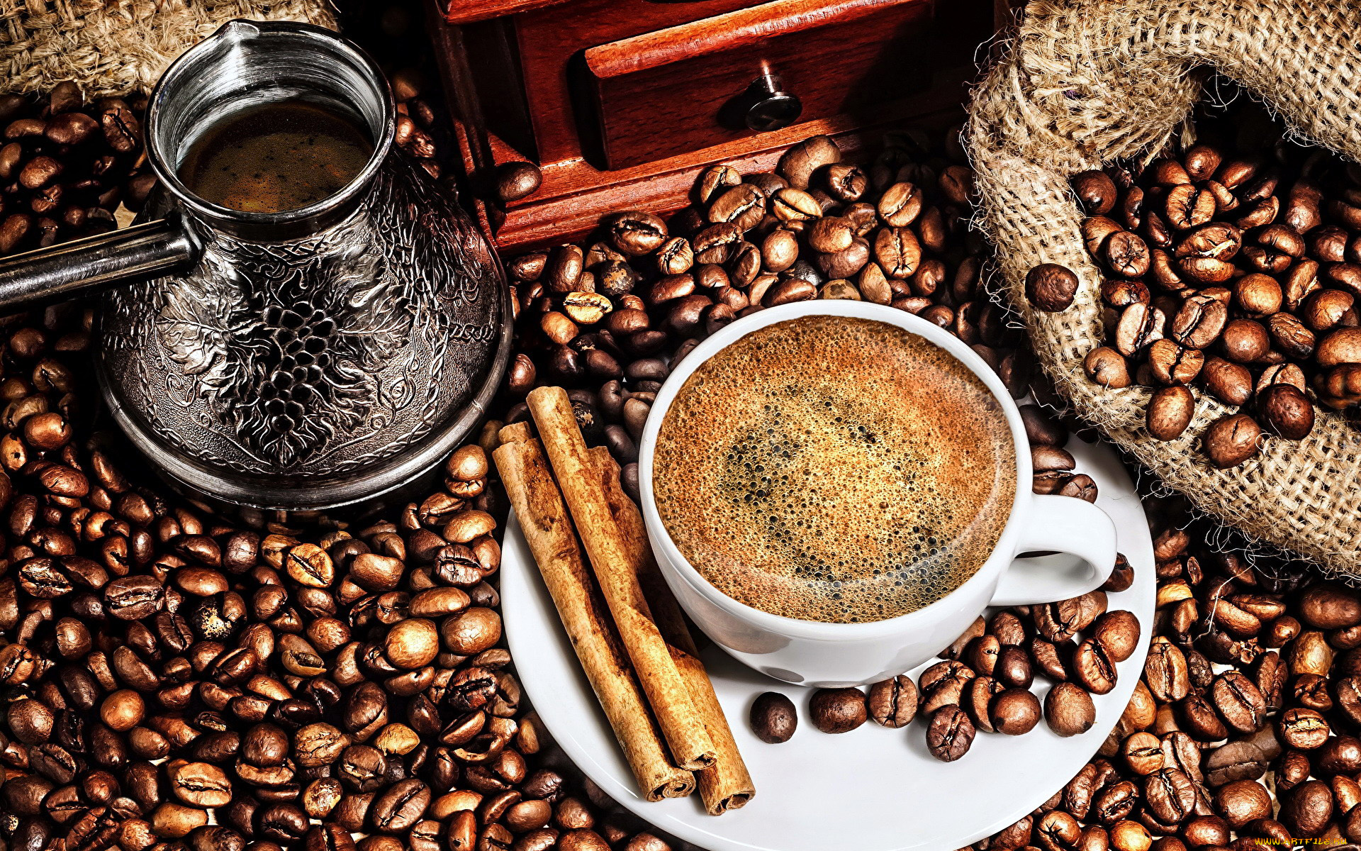 еда, кофе, , кофейные, зёрна, джезва, зерна, корица