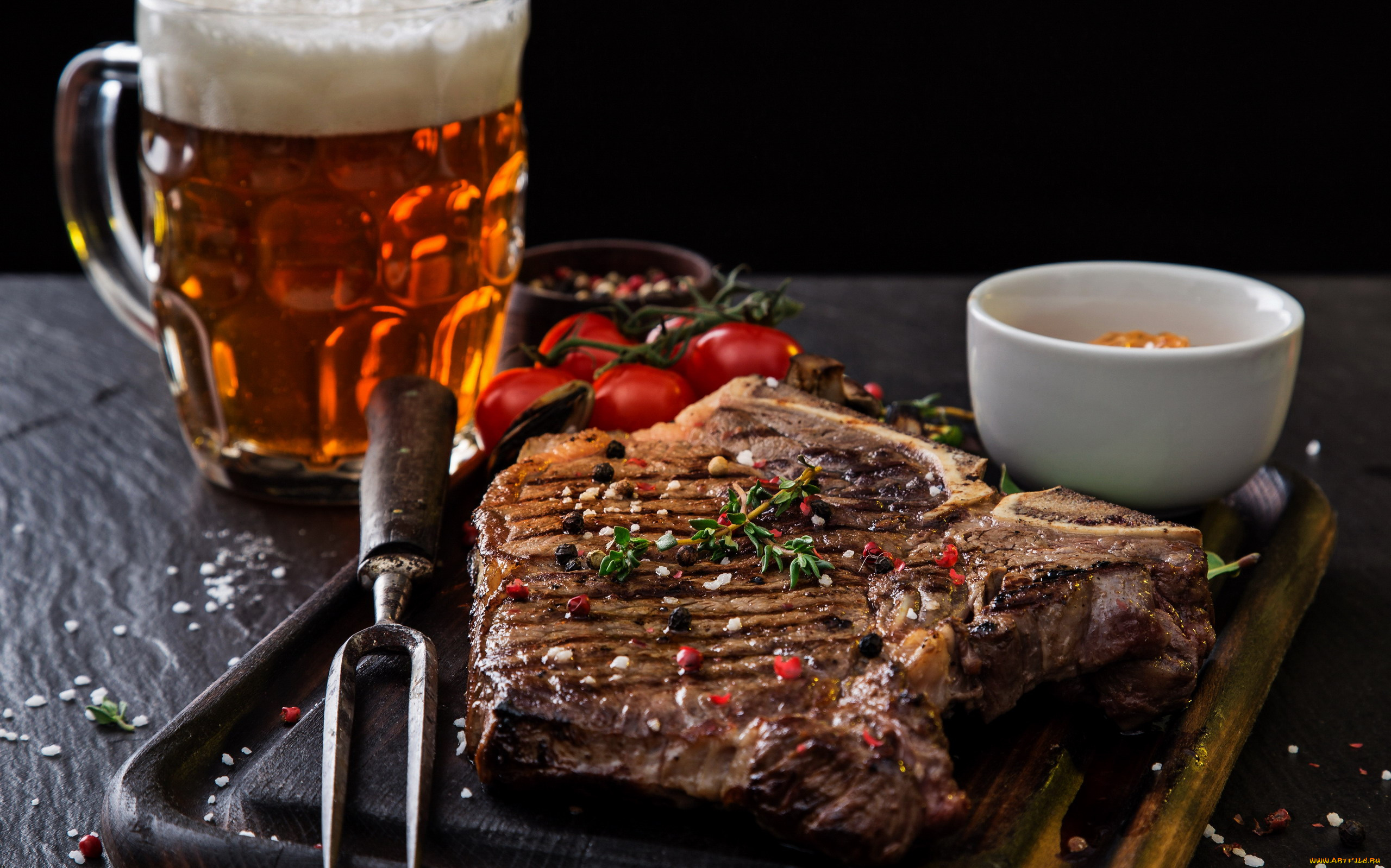 еда, мясные, блюда, пиво, мясо, помидоры