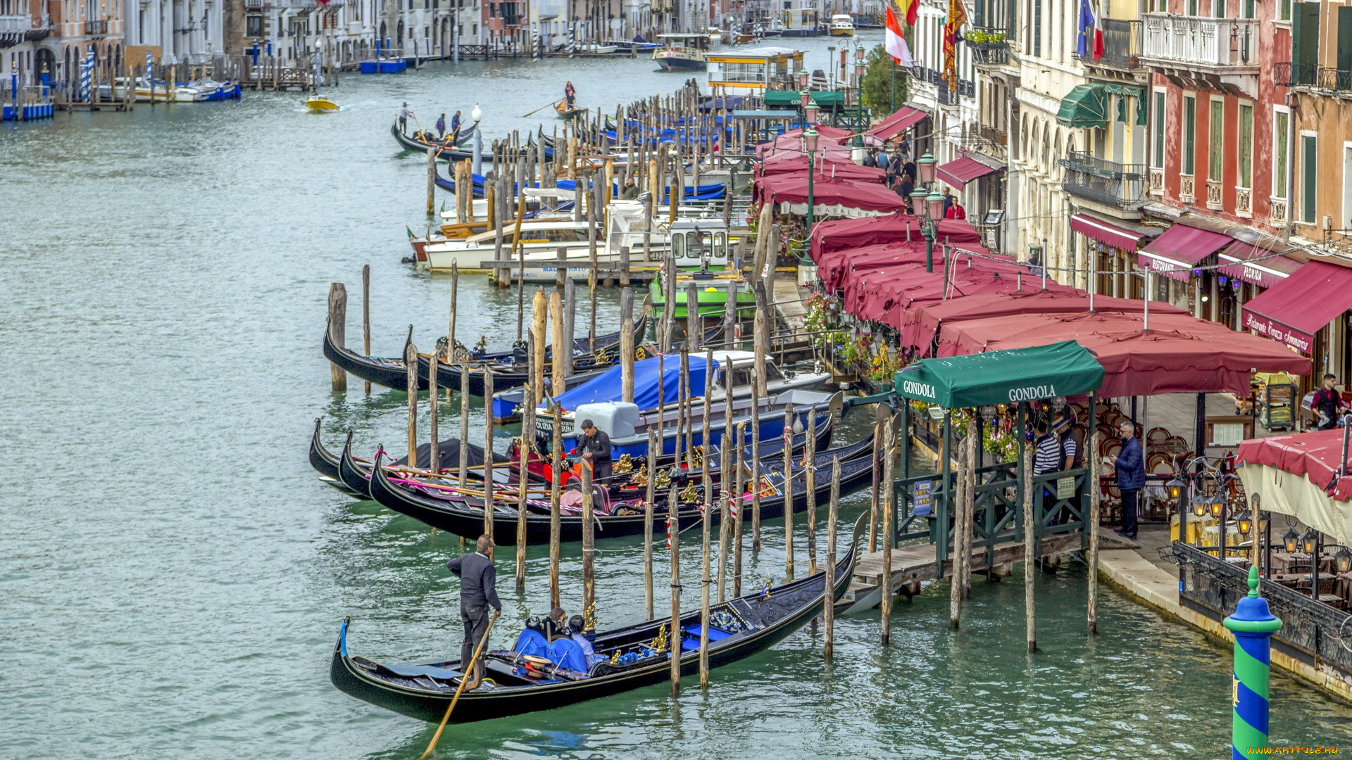 города, венеция, , италия, канал, гондолы