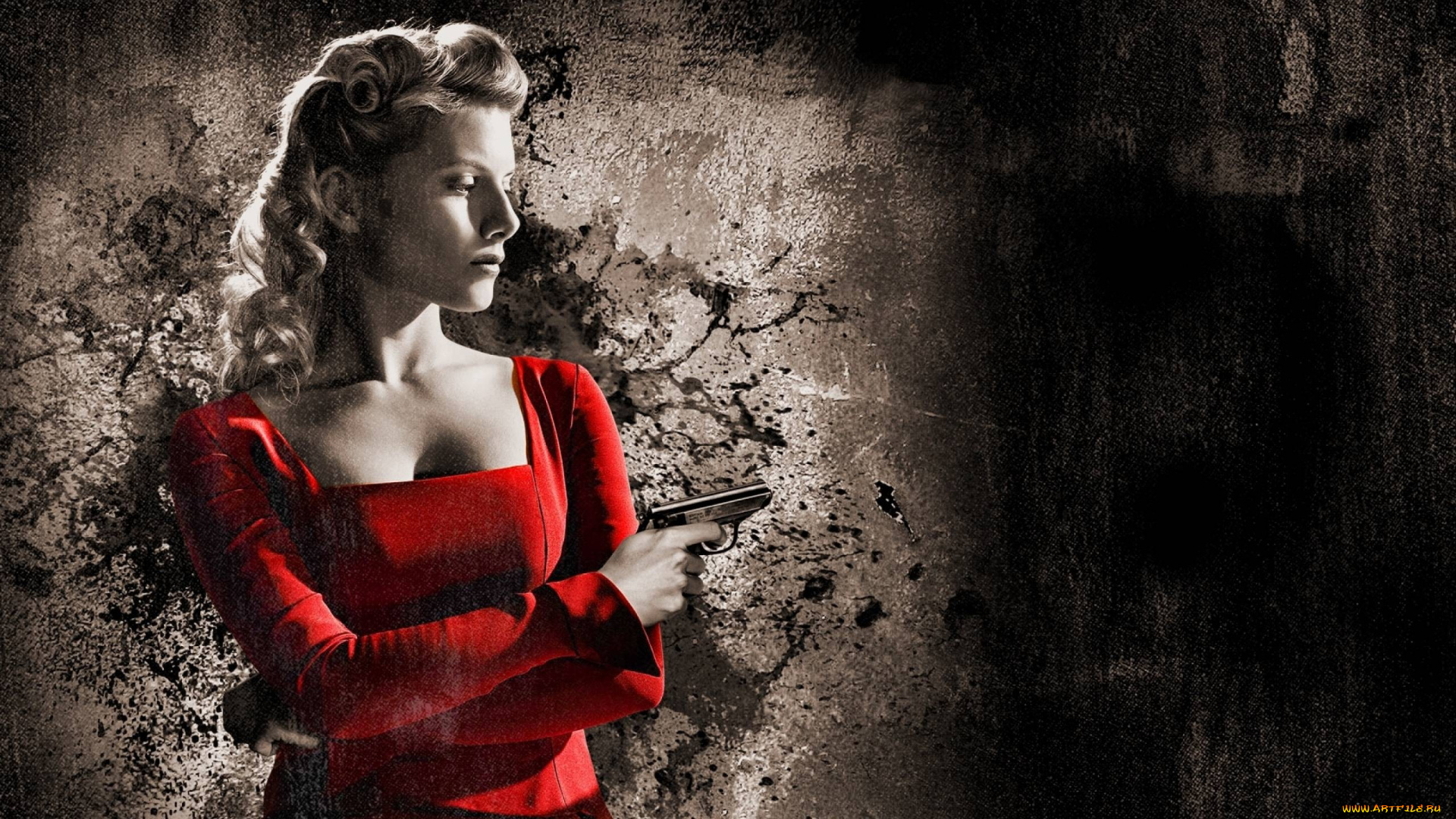 кино, фильмы, inglourious, basterds, женщина, пистолет, стена