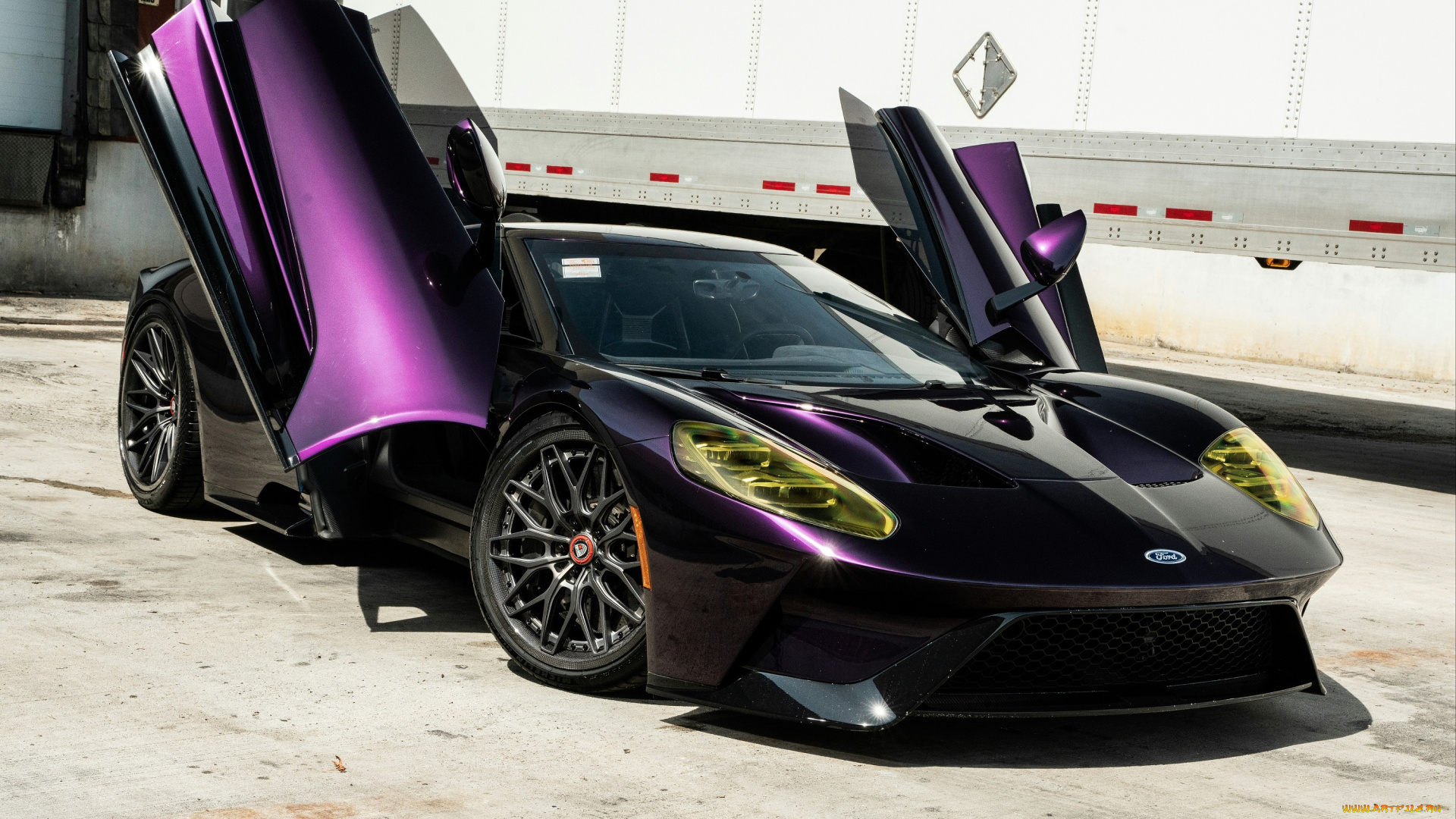 автомобили, ford, gt, purple, front, sportcar, open, doors