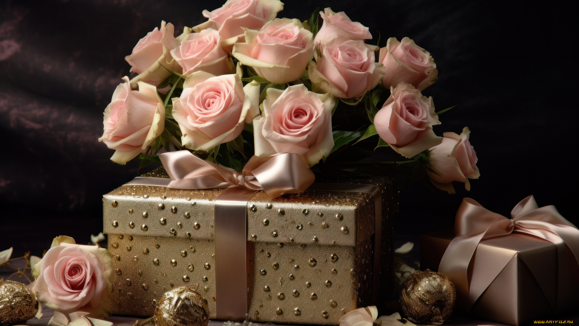 праздничные, подарки, и, коробочки, цветы, праздник, подарок, розы, свеча, букет, свечи, бант