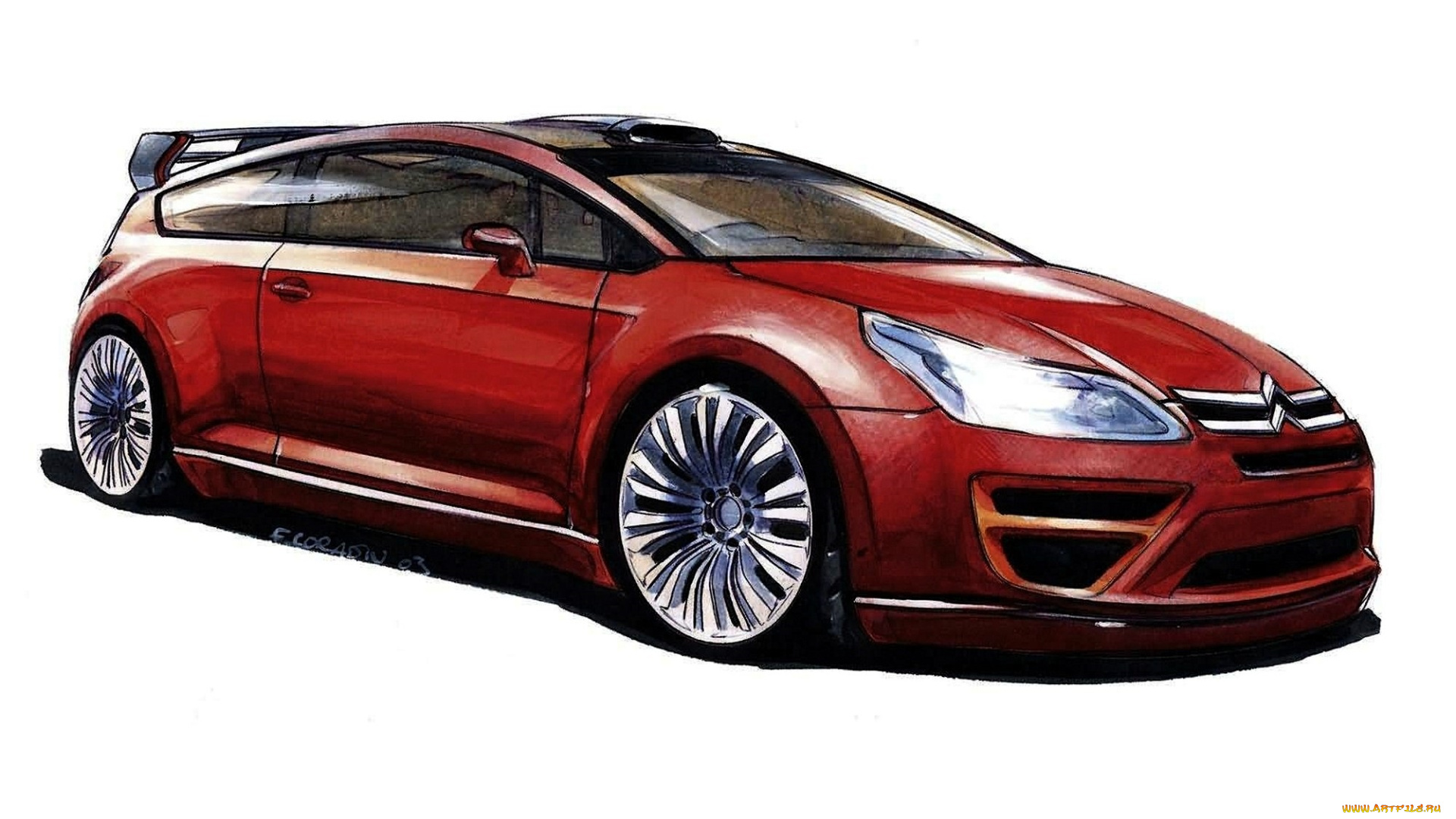 рисованное, авто, мото, машина, красная, ситроен