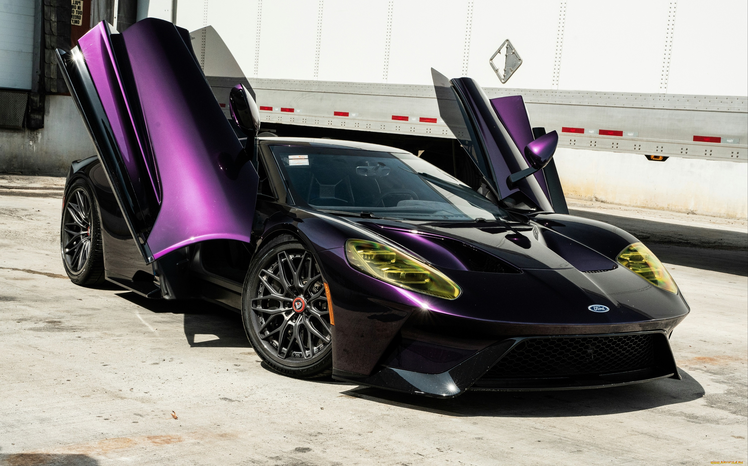 автомобили, ford, gt, purple, front, sportcar, open, doors