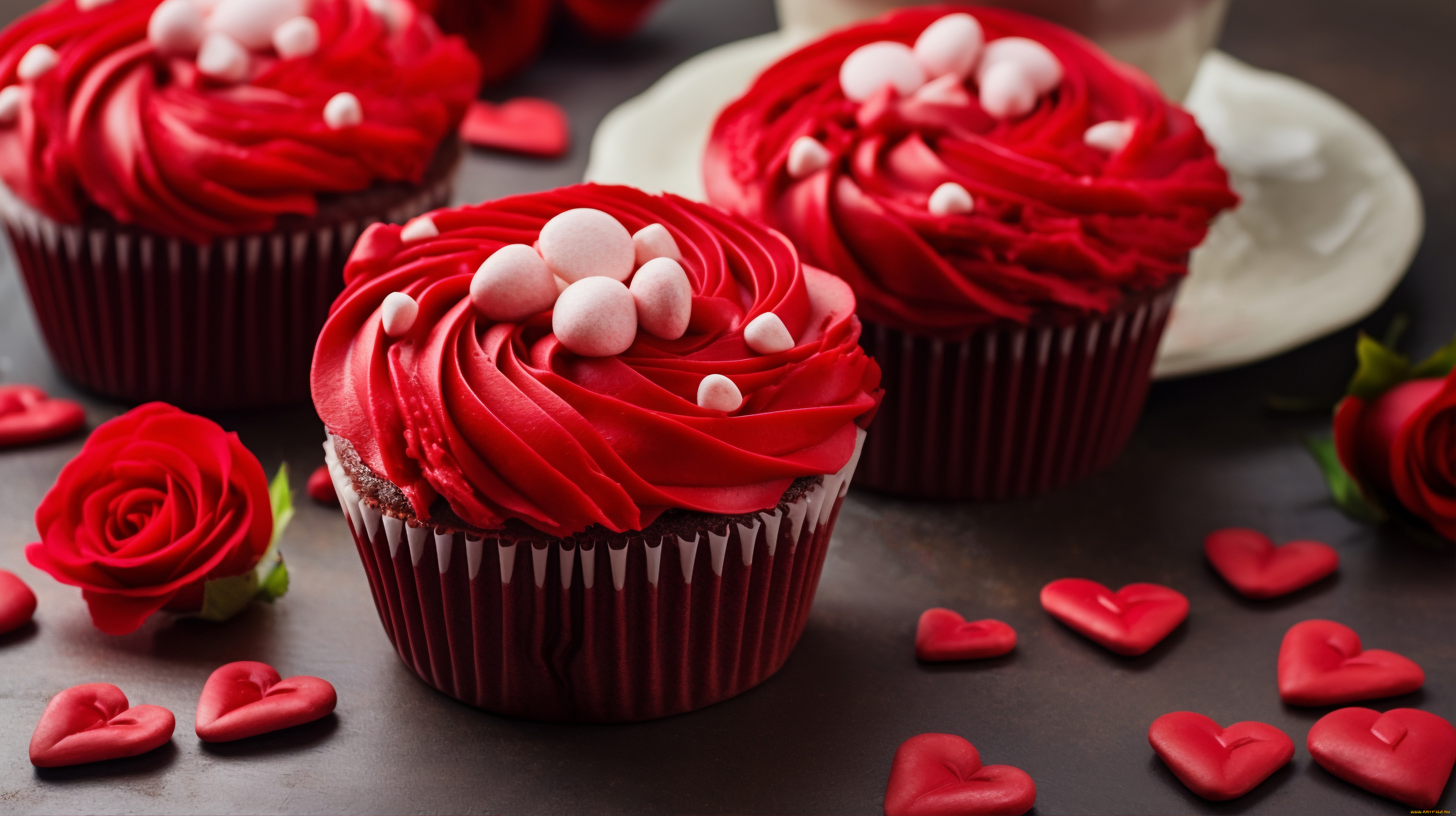 3д, графика, другое, , other, кекс, крем, розы, сердечки, десерт