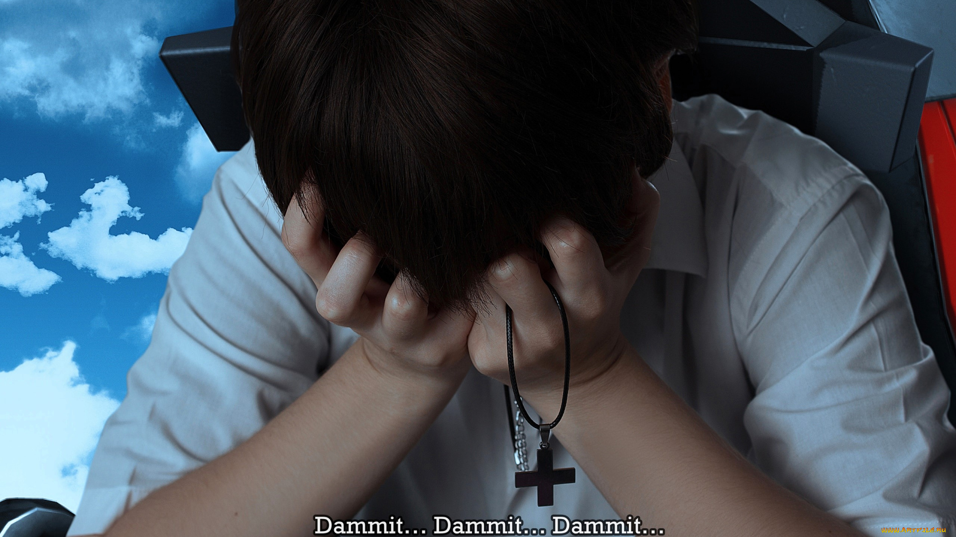 девушки, -, креатив, , косплей, образ, костюм, косплей, кресло, крест, рубашка