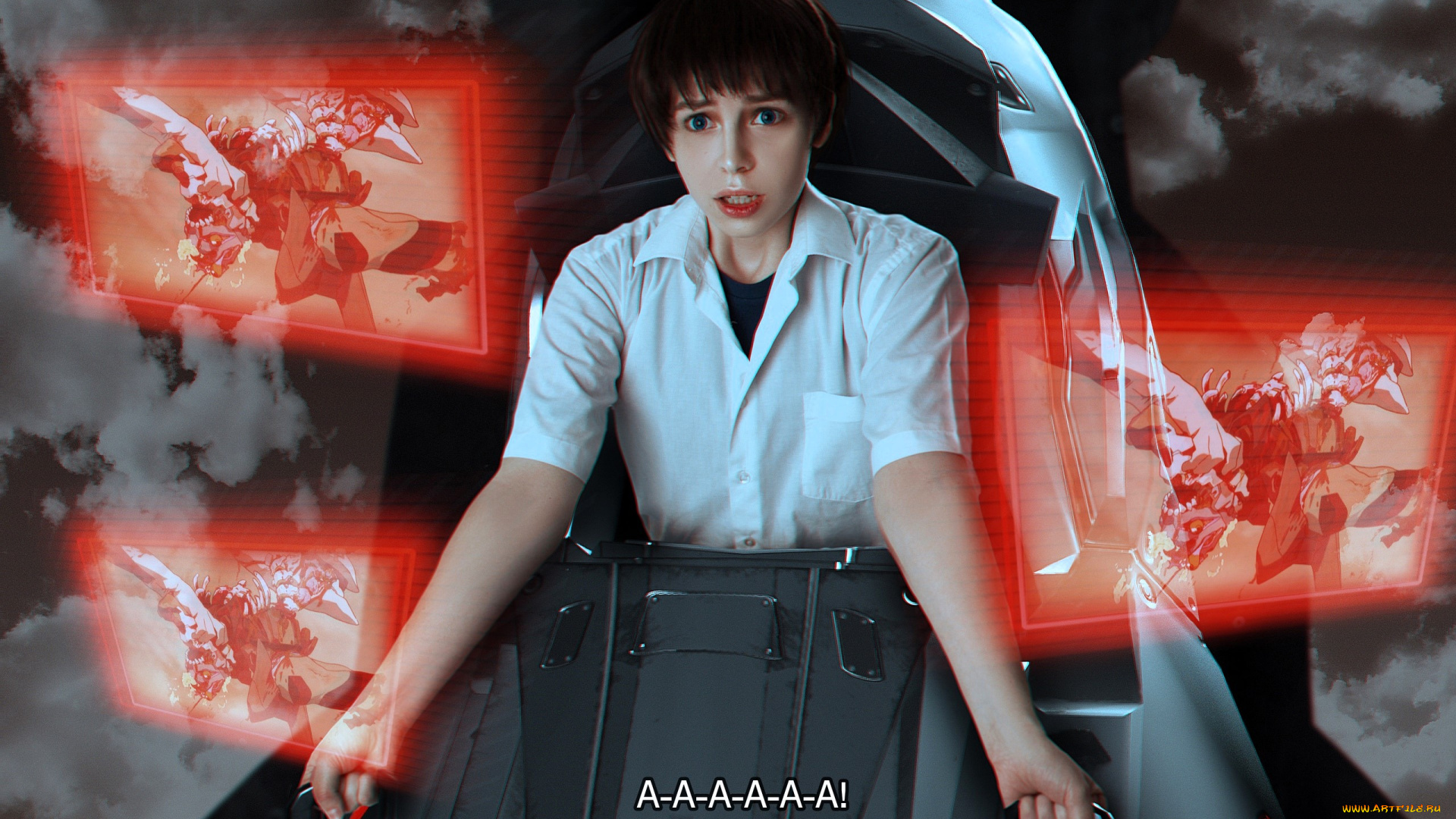 девушки, -, креатив, , косплей, образ, костюм, косплей, кресло, табло