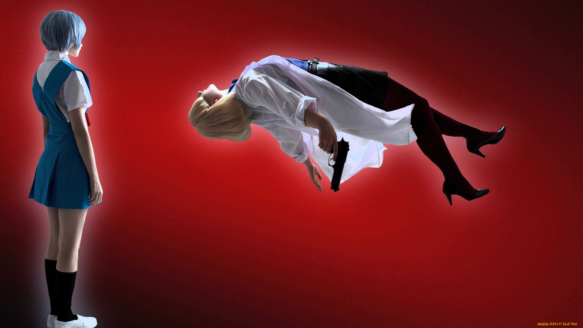 девушки, -, креатив, , косплей, образ, костюм, косплей, блондинка, халат, пистолет