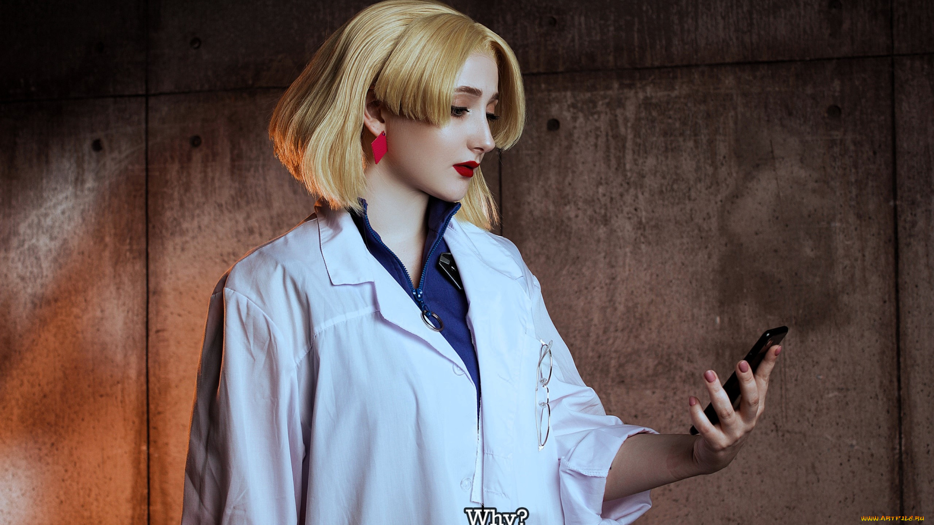 девушки, -, креатив, , косплей, образ, костюм, косплей, блондинка, халат, телефон