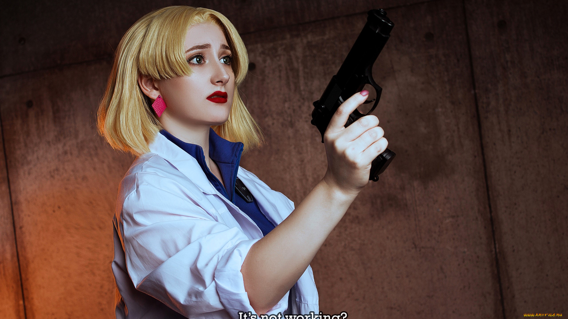 девушки, -, креатив, , косплей, образ, костюм, косплей, блондинка, халат, пистолет