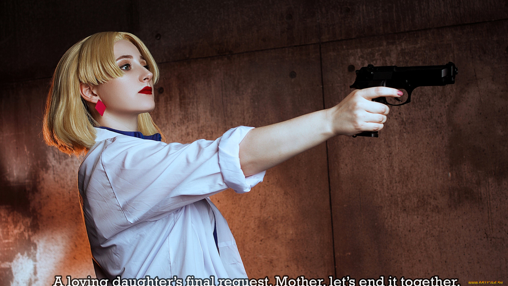 девушки, -, креатив, , косплей, образ, костюм, косплей, блондинка, халат, пистолет