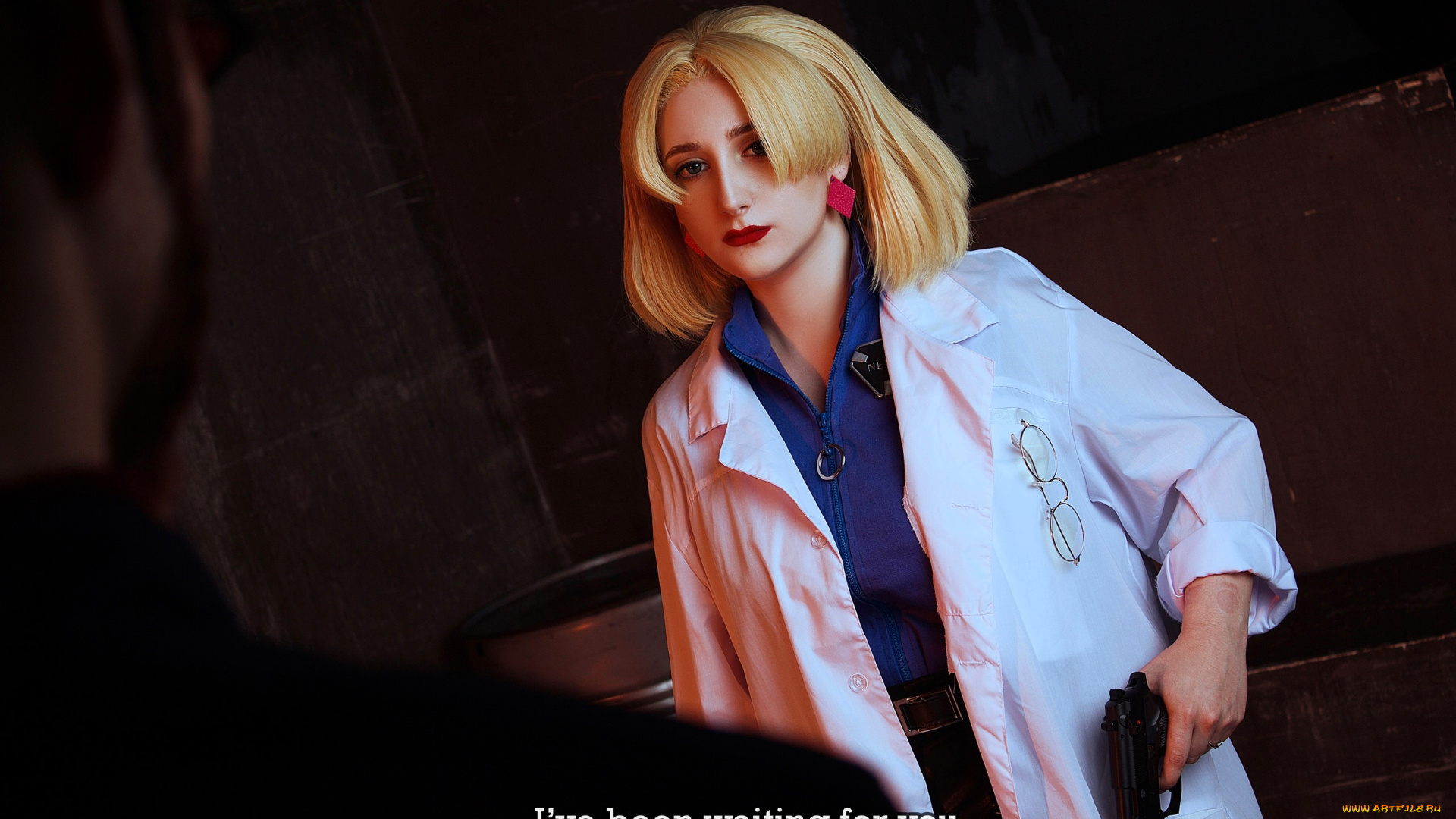 девушки, -, креатив, , косплей, образ, костюм, косплей, блондинка, халат, пистолет