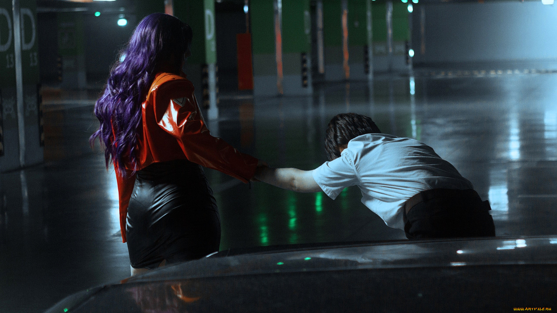 девушки, -, креатив, , косплей, образ, костюм, косплей, транспорт, парковка