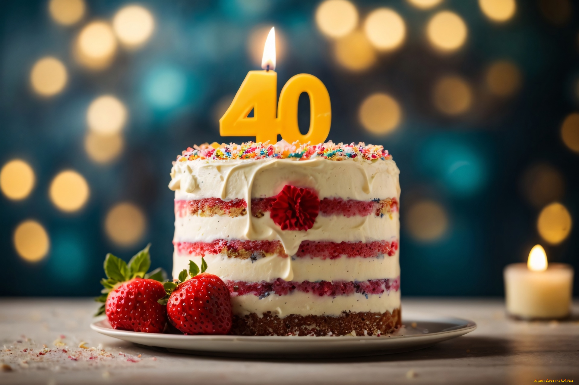 праздничные, день, рождения, праздничный, торт, свеча