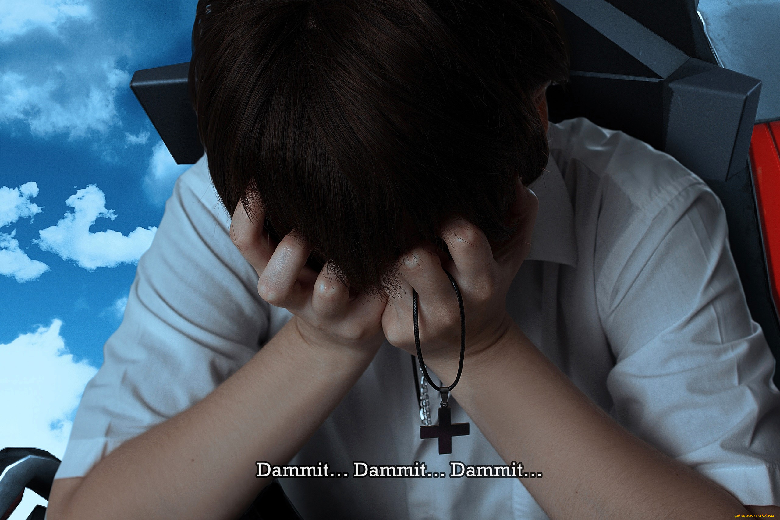 девушки, -, креатив, , косплей, образ, костюм, косплей, кресло, крест, рубашка