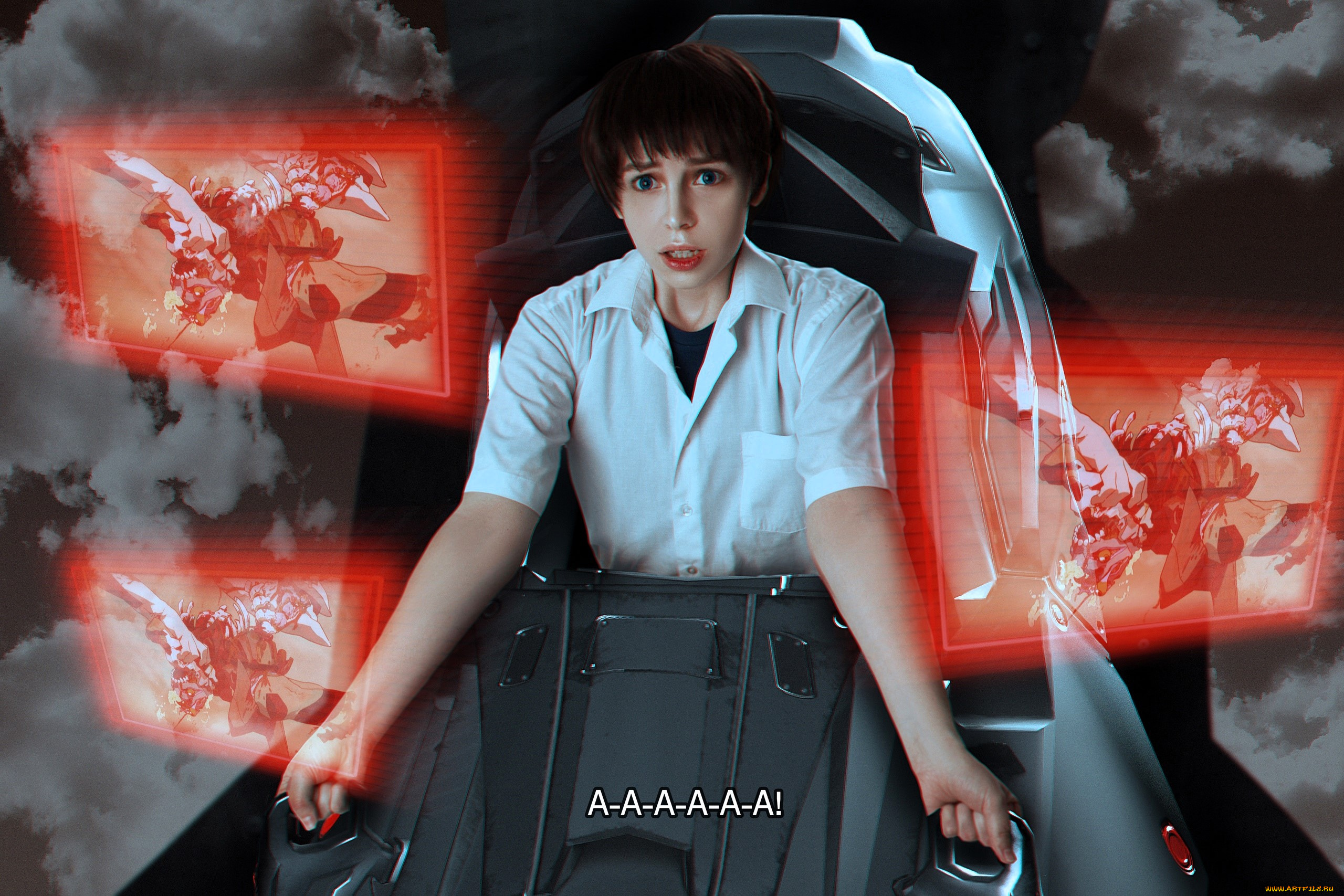 девушки, -, креатив, , косплей, образ, костюм, косплей, кресло, табло