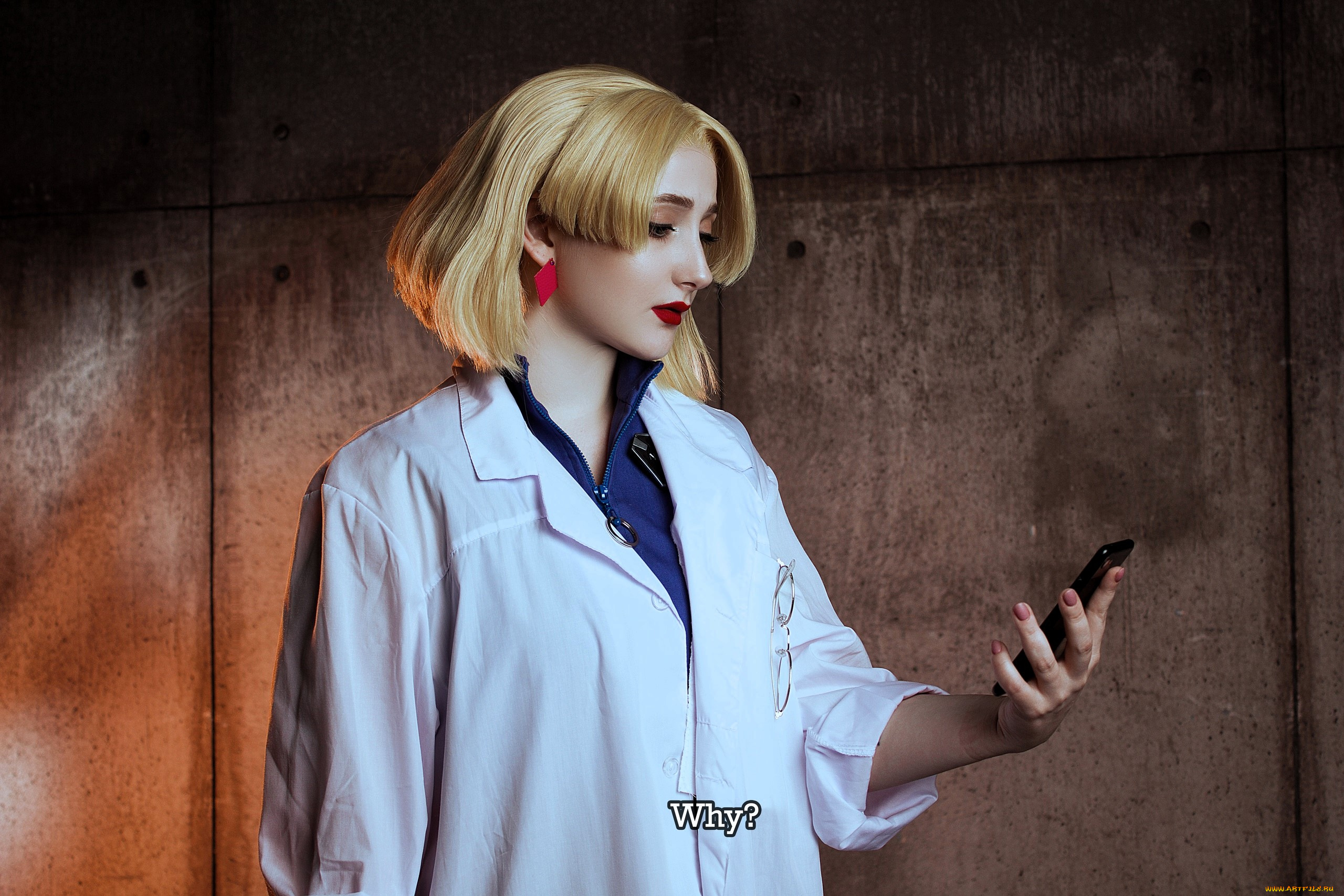 девушки, -, креатив, , косплей, образ, костюм, косплей, блондинка, халат, телефон