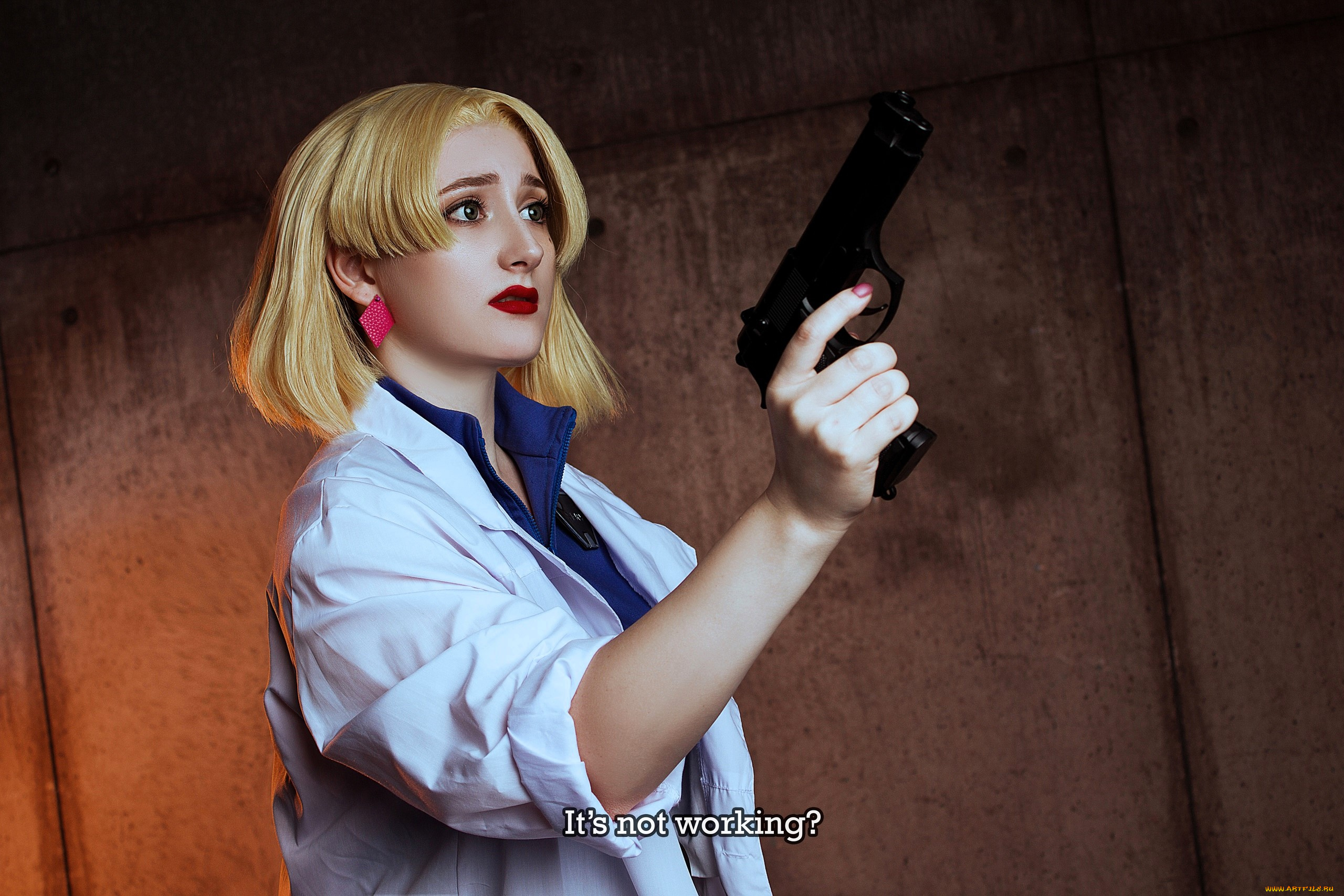 девушки, -, креатив, , косплей, образ, костюм, косплей, блондинка, халат, пистолет