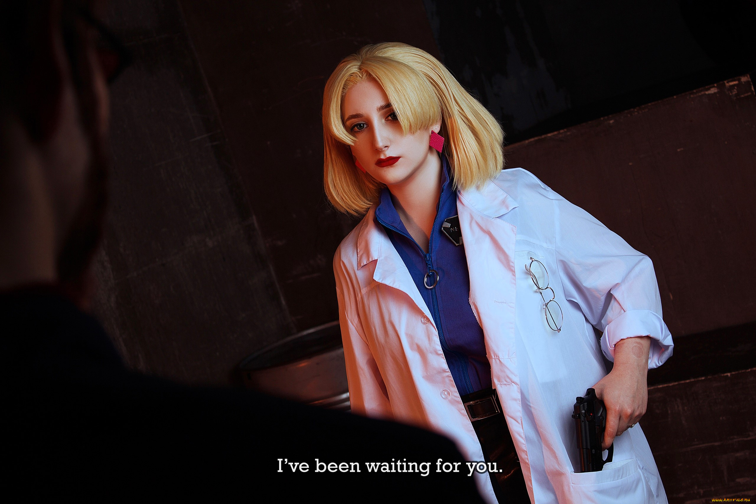 девушки, -, креатив, , косплей, образ, костюм, косплей, блондинка, халат, пистолет